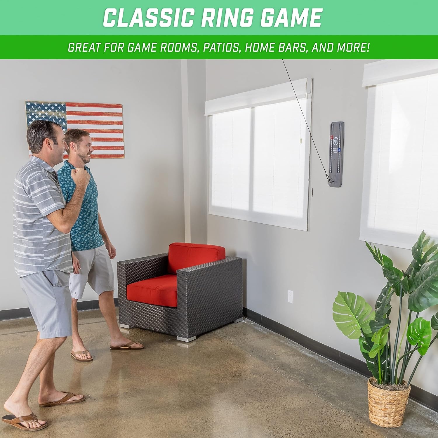 GoSports Hook 21 Ceiling Mount Ring Swing Game Indoor and Outdoor Hook and Ring Toss Bar Game for Adults Easy Install Man Cave and Patio Fun(Gray)