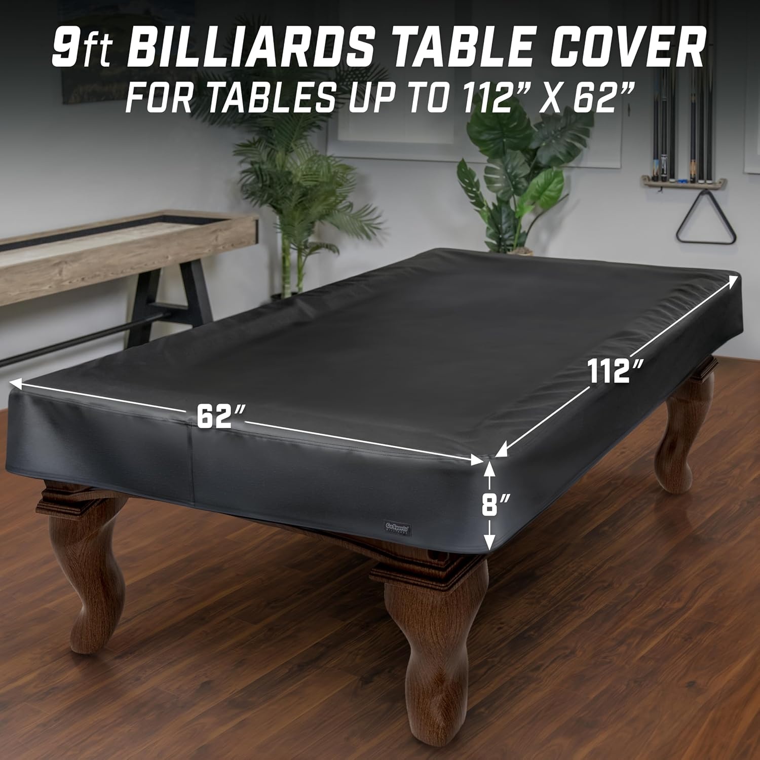 GoSports 6, 7, 8 & 9 ft Premium Leatherette Pool Table Cover – Waterproof & Tearproof – Heavy Duty Indoor & Outdoor Billiard Table Cover(Black)
