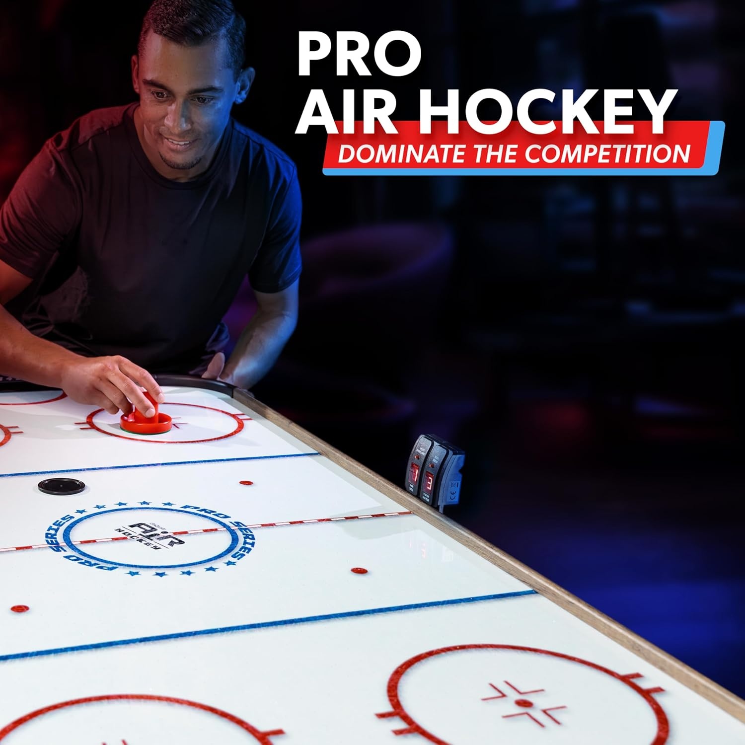 GoSports 54 Inch Air Hockey Arcade Table for Kids & Adults – Oak or Black – Includes 2 Pushers, 3 Pucks, AC Motor, and LED Scoreboard(Oak)