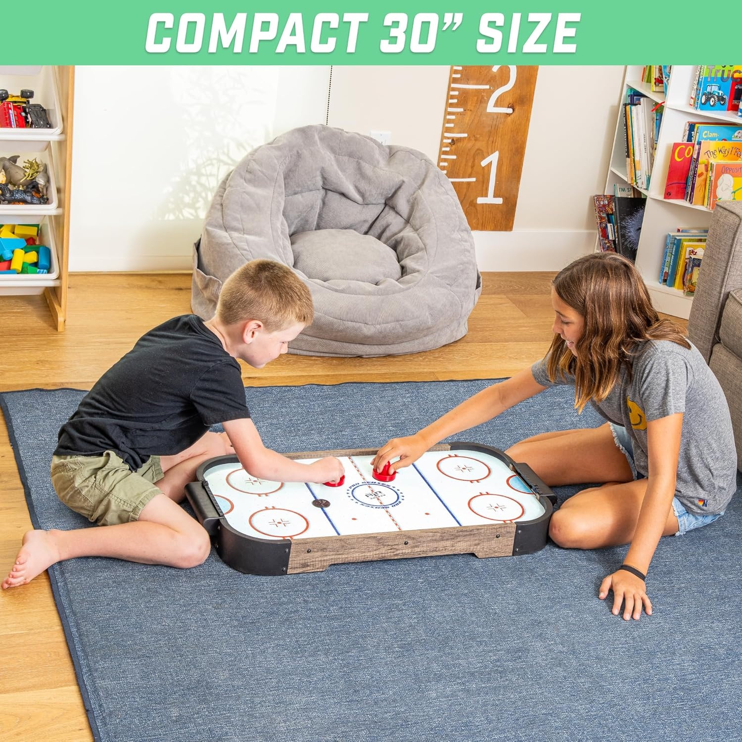 GoSports 30 Inch Table Top Air Hockey Game for Kids – Portable, Battery Operated Game Table – Oak(Oak)
