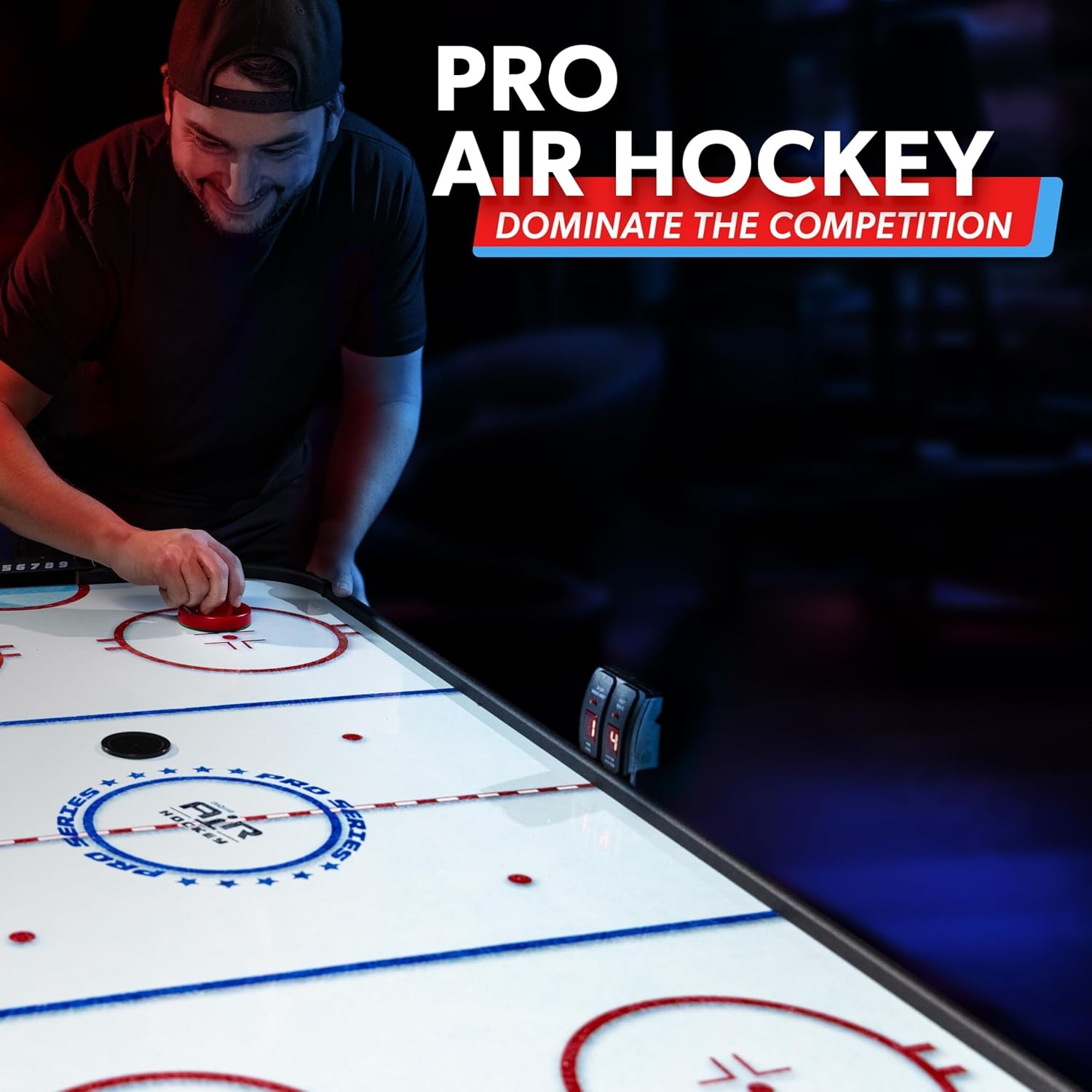 GoSports 48 Inch Air Hockey Arcade Table – Oak or Black – Includes 2 Pushers, 3 Pucks, AC Motor, and LED Scoreboard(Black)