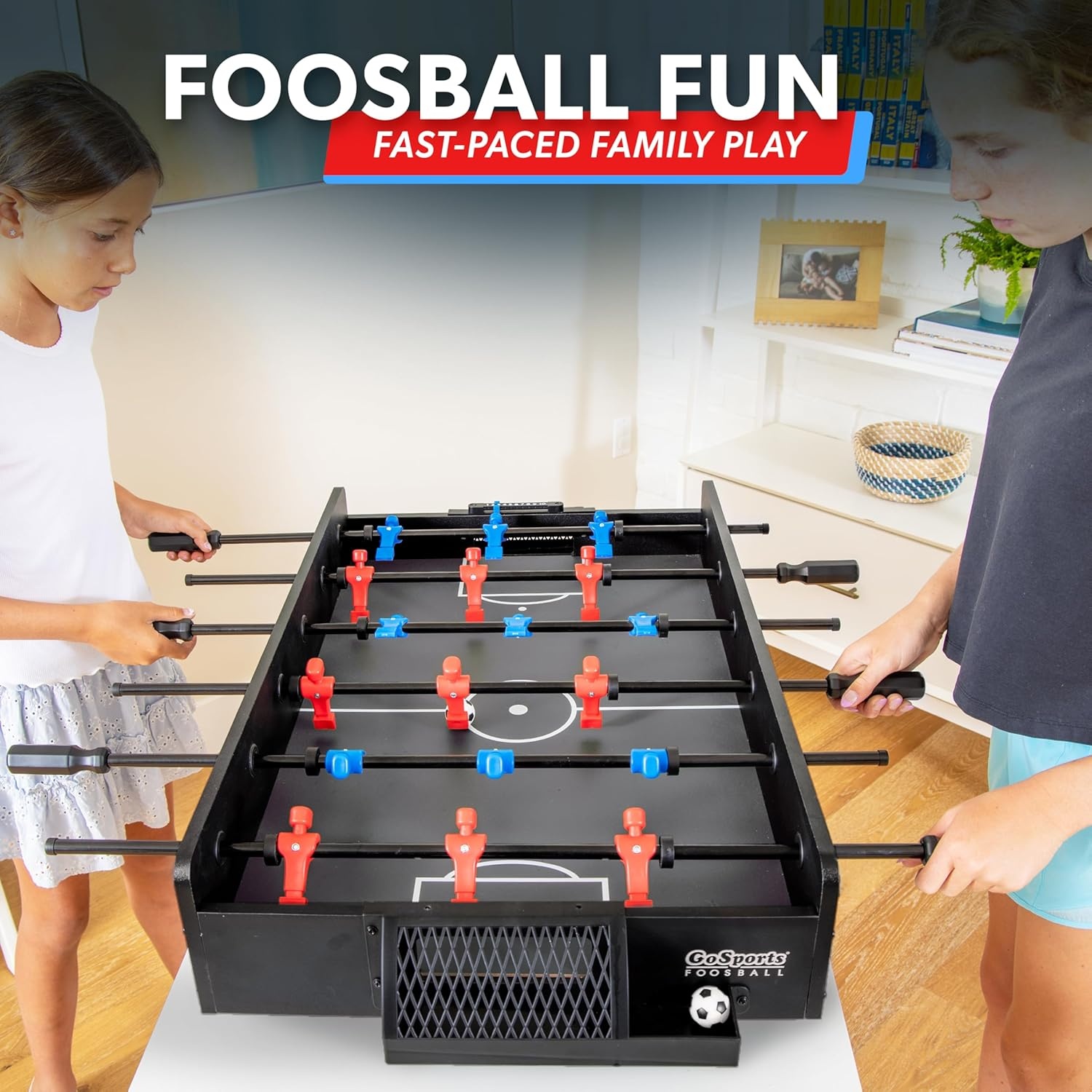 GoSports 32 Inch Tabletop Foosball Game Set – Oak or Black | Tabletop(Black)