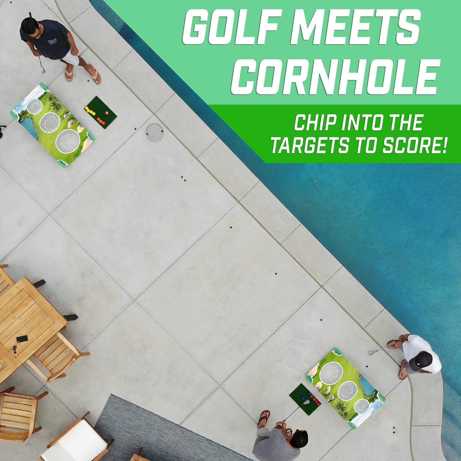 GoSports BattleChip Backyard Golf Cornhole Games – Includes Targets, Chipping Mats, Foam Golf Balls, Scorecard and Carry Case