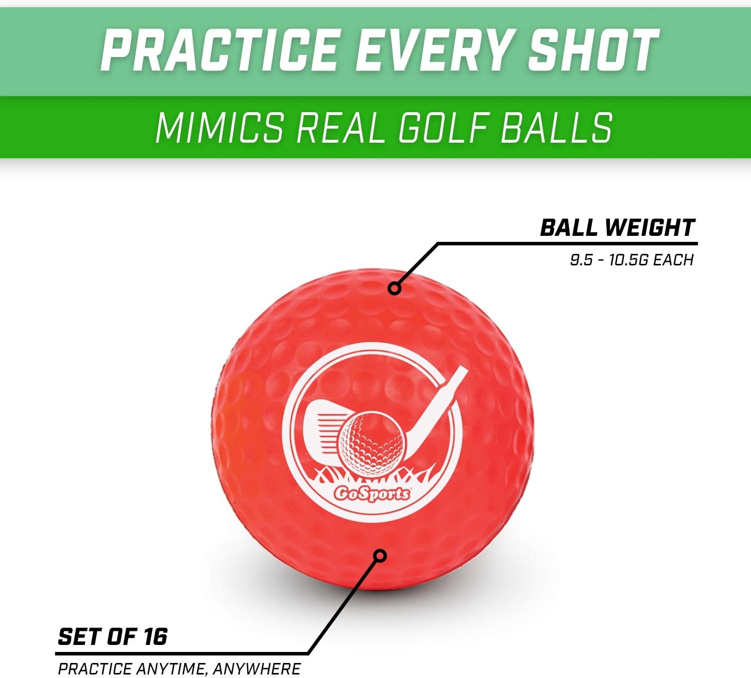 GoSports Foam Golf Balls – Limited Flight Golf Balls for Indoor and Outdoor Training, Realistic Feel Dimple Design, Long Lasting Safe Foam Golf Ball with Storage Tote(16 Count  (Pack of 1))