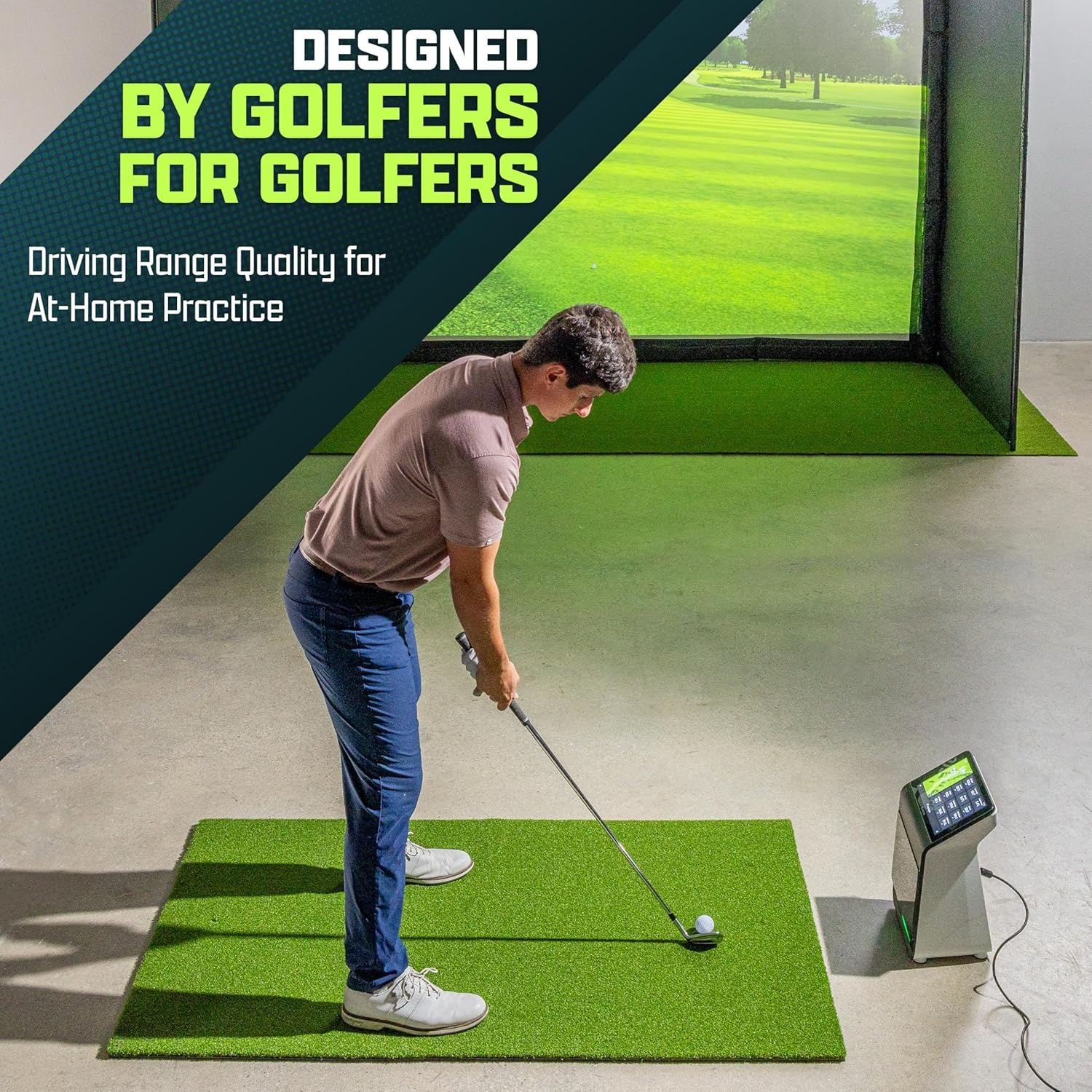 GoSports Pro Golf Hitting Mat for Indoor and Outdoor Practice – Withstands Thousands of Shots – Heavy-Duty Turf Driving Range Mats Works with Golf Simulators – Includes 3 tees -Choose Your Size(5’ x 3’ 5mm PRO Turf)