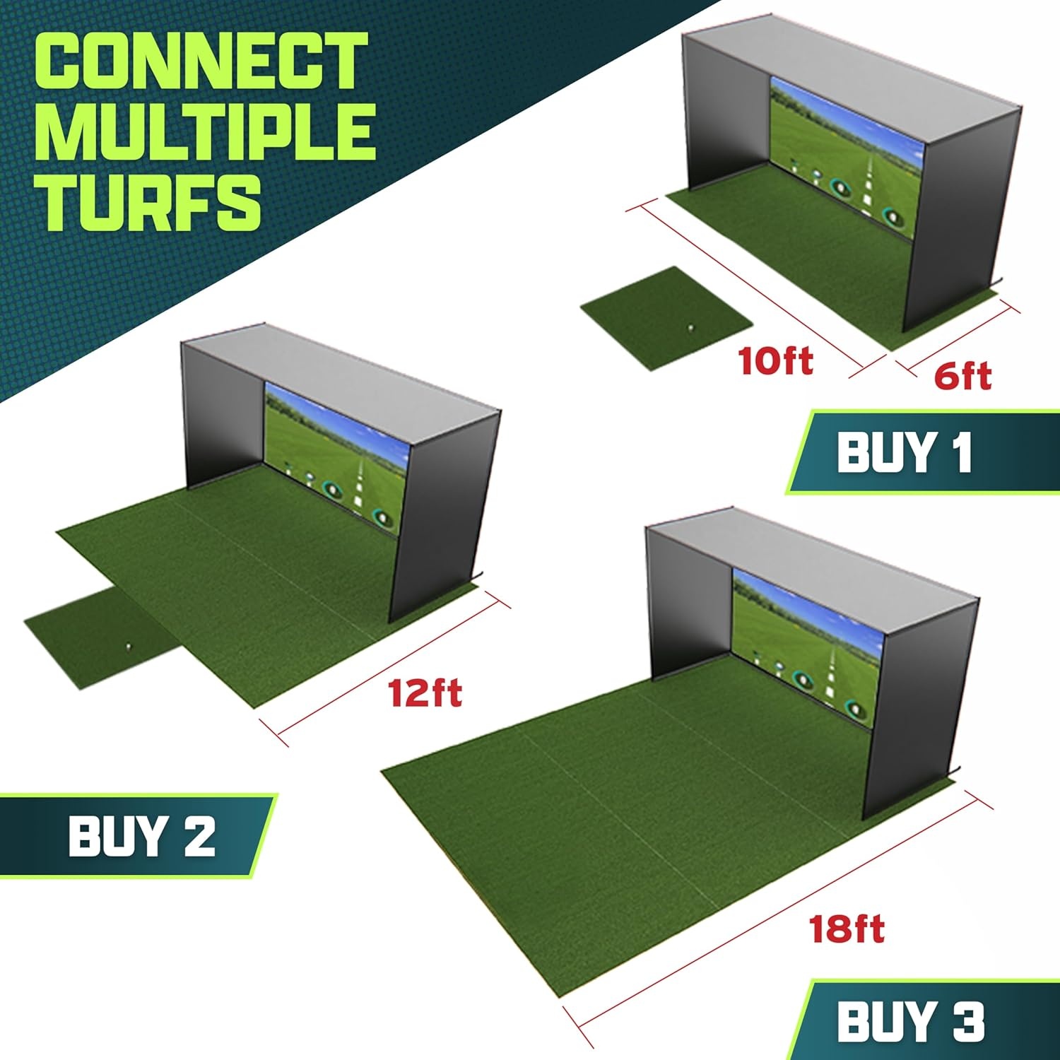 GoSports Golf Simulator Turf – 15 mm Elite Golf Mat for Indoor Home Setups – 10, 12, or 15 ft(Green)