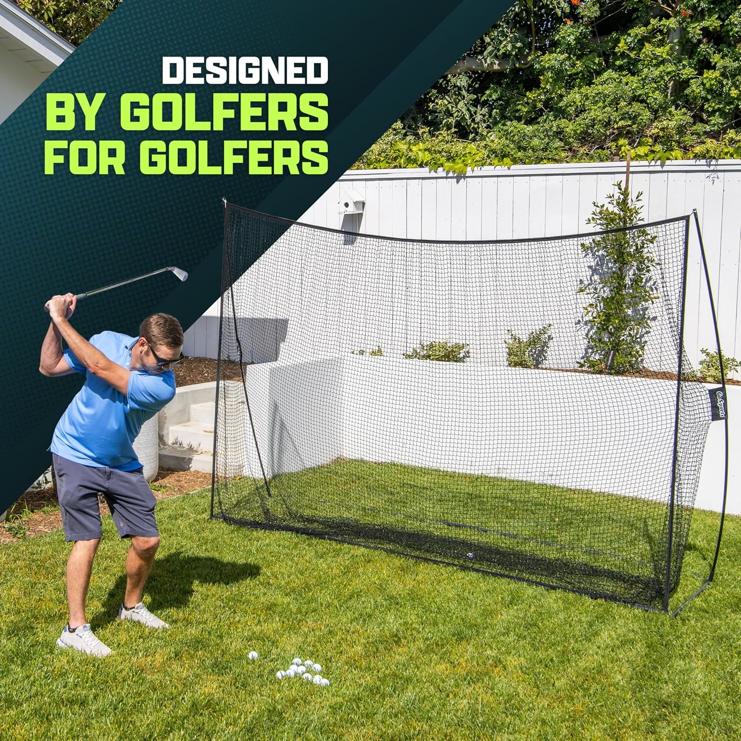 GoSports Golf Practice Hitting Net – Choose Between Huge 10 x 7 ft or 7 x 7 ft Nets – Personal Driving Range for Indoor or Outdoor Use – Designed by Golfers for Golfers(Standard 10’x7′ Golf Net – Black)