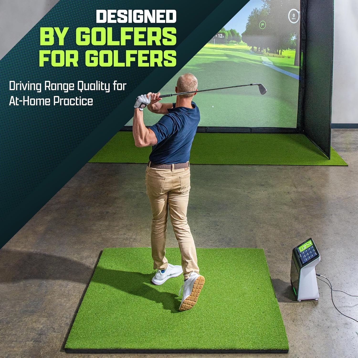 GoSports Elite Golf Hitting Mat for Indoor and Outdoor Practice – Withstands Thousands of Shots – Heavy-Duty Turf Driving Range Mats Works with Golf Simulators – Includes 3 tees – Choose Your Size(5′ x 4′ 15mm ELITE Turf)