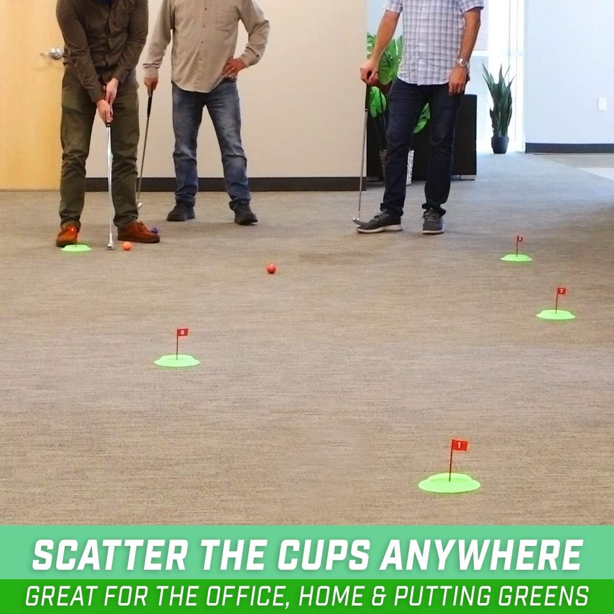 GoSports Pure Putt Challenge Mini Golf Game – Build Your Own Course at Home, The Office or On The Green – Includes 9 Holes, 4 Balls, Dry-Erase Scorecard, Tote Bag & Rules
