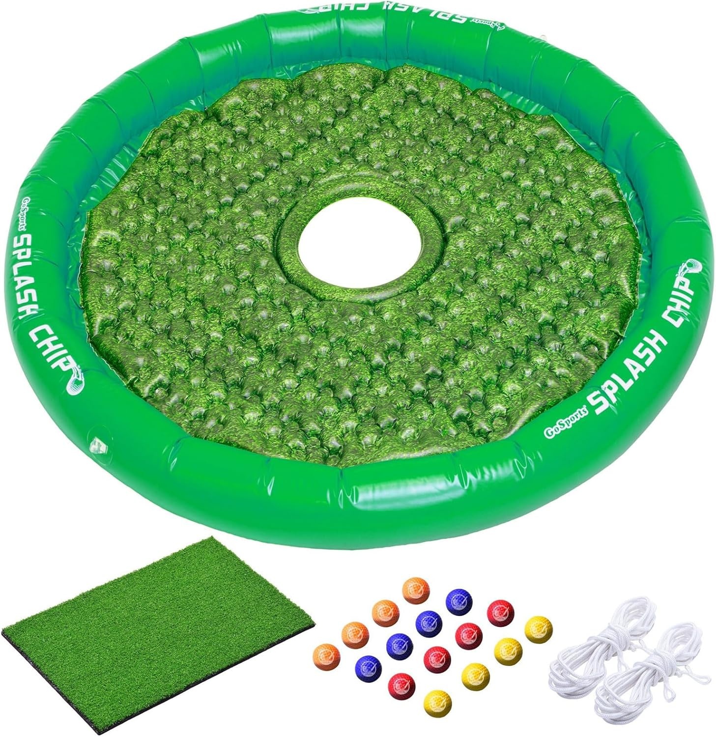 GoSports Splash Chip Floating Golf Game – Includes Chipping Target, 16 Foam Golf Balls, 1 Chipping Mat and Tethering Ropes