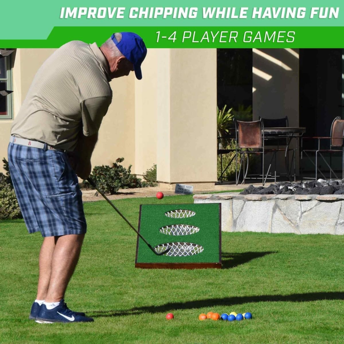 GoSports BattleChip PRO Golf Cornhole Game – Includes 4 ft x 2 ft Chipping Target, 16 Foam Balls, Hitting Mat, and Scorecard