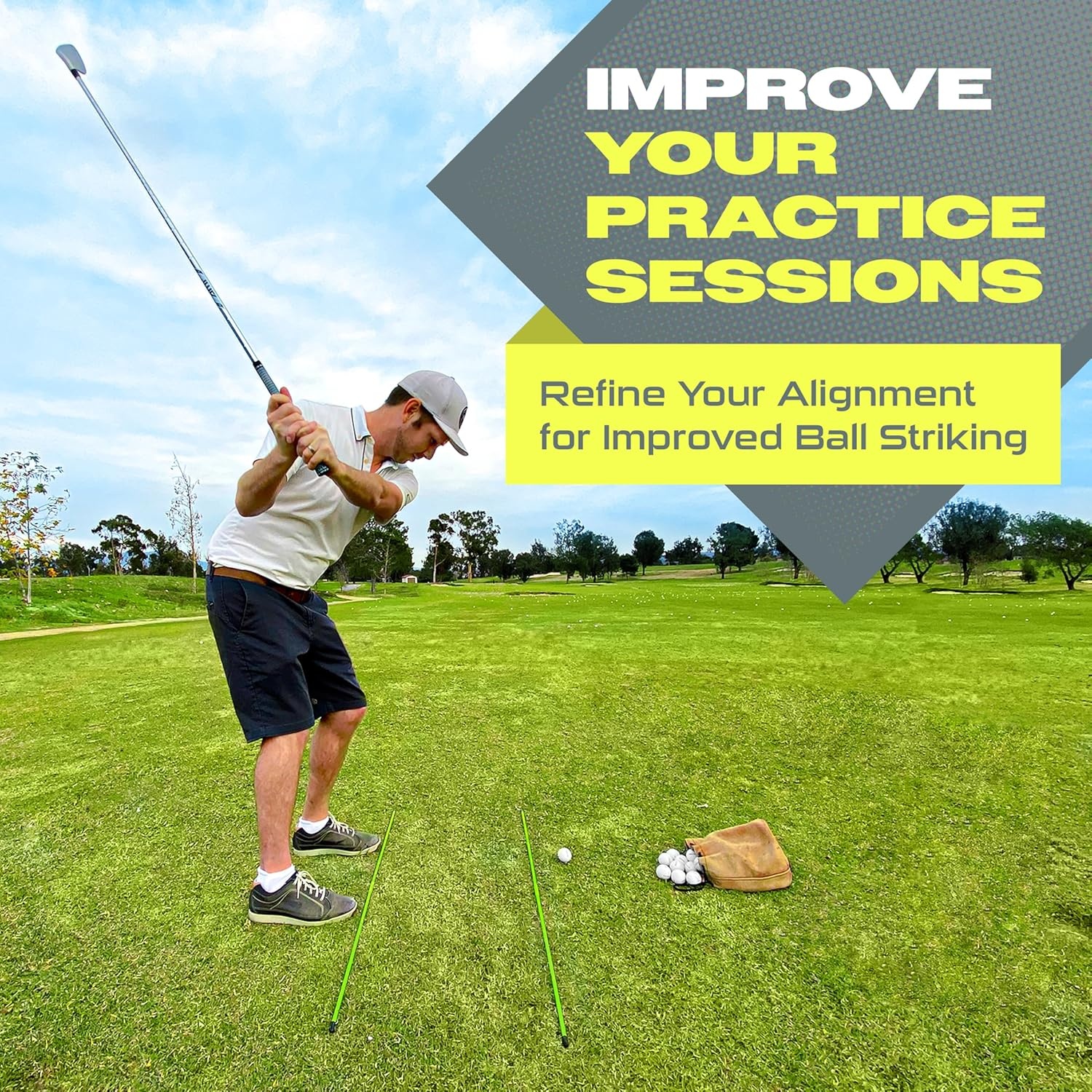 GoSports Golf Alignment Training Sticks – Choose 2 Or 3 Pack – 48 Inch Golf Alignment Aid Practice Rods(Green)