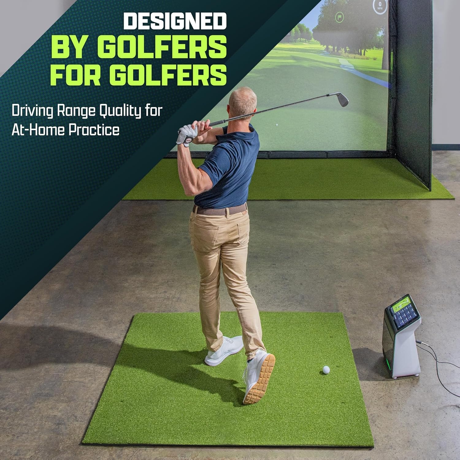 GoSports Elite Golf Hitting Mat for Indoor and Outdoor Practice – Withstands Thousands of Shots – Heavy-Duty Turf Driving Range Mats Works with Golf Simulators – Includes 3 tees – Choose Your Size(5′ x 4′ 5mm ELITE Turf)