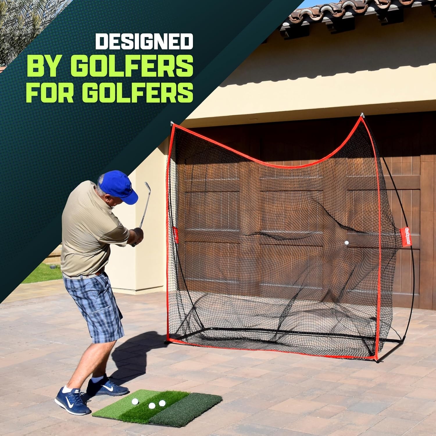 GoSports Golf Practice Hitting Net – Choose Between Huge 10 x 7 ft or 7 x 7 ft Nets – Personal Driving Range for Indoor or Outdoor Use – Designed by Golfers for Golfers(Standard 7’x7′ Golf Net – Red)