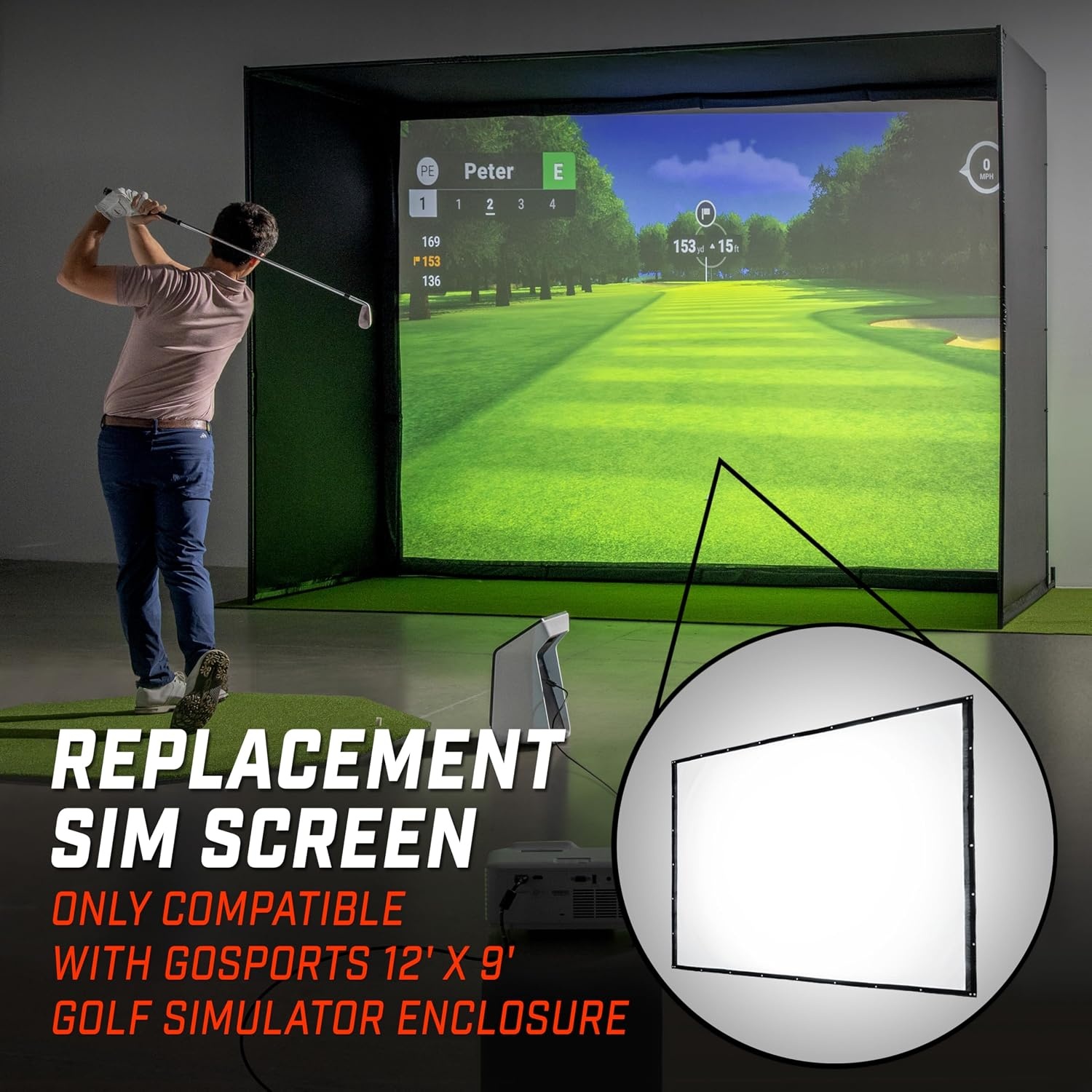 GoSports Golf Simulator Enclosure Replacement Sim Screen – Not Compatible with Other Brands – 14 x 8 ft(12 ft x 9 ft)