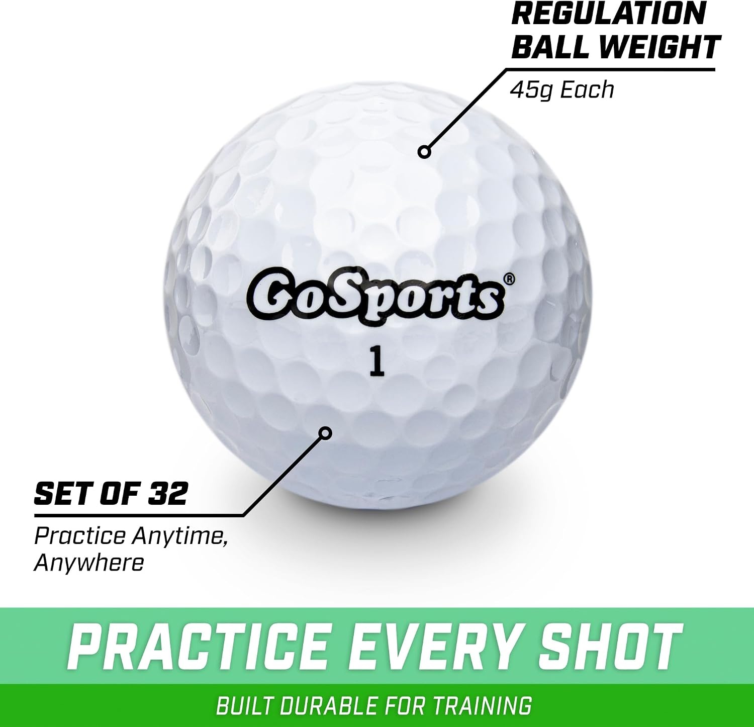 GoSports All Purpose Golf Balls for Play or Practice – 32 Pack with Tote Bag