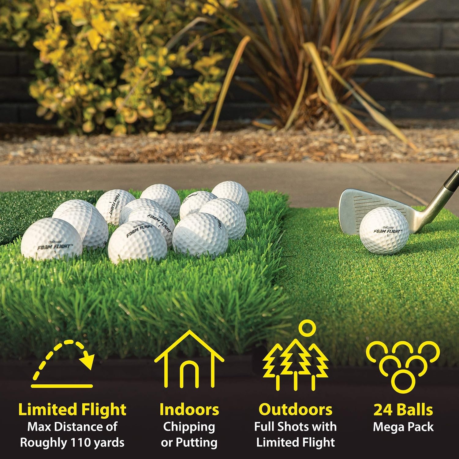 GoSports Foam Flight Practice Golf Balls – Choose White or Yellow – Pack of 24 Limited Flight Training Balls(White)