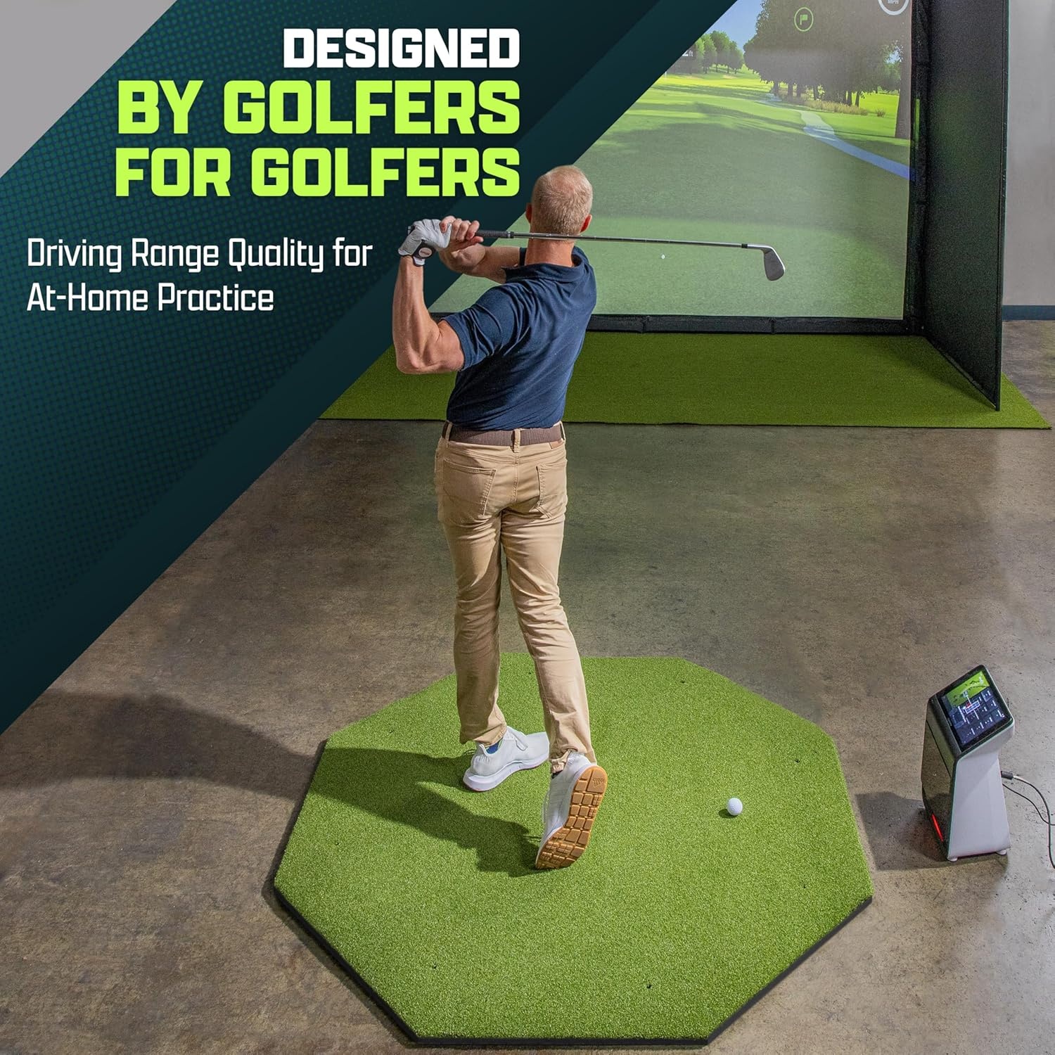 GoSports Elite Golf Hitting Mat for Indoor and Outdoor Practice – Withstands Thousands of Shots – Heavy-Duty Turf Driving Range Mats Works with Golf Simulators – Includes 3 tees – Choose Your Size(5′ x 5′ OCT 15mm ELITE Turf)