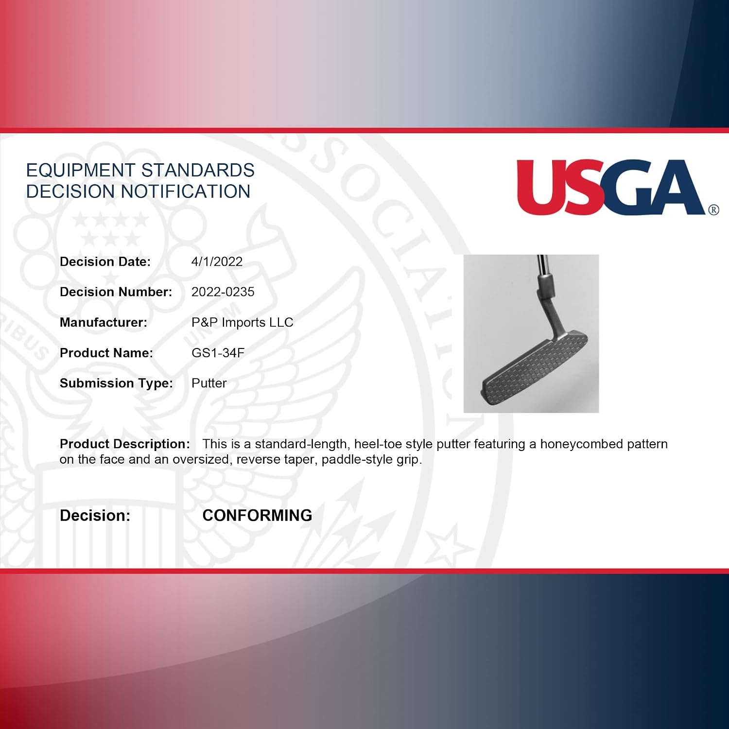 GoSports GS1 Tour Golf Putter – Choose Oversized Grip or Traditional Grip – 34 Right-Handed Blade Putter with Milled Face(Oversized Grip)