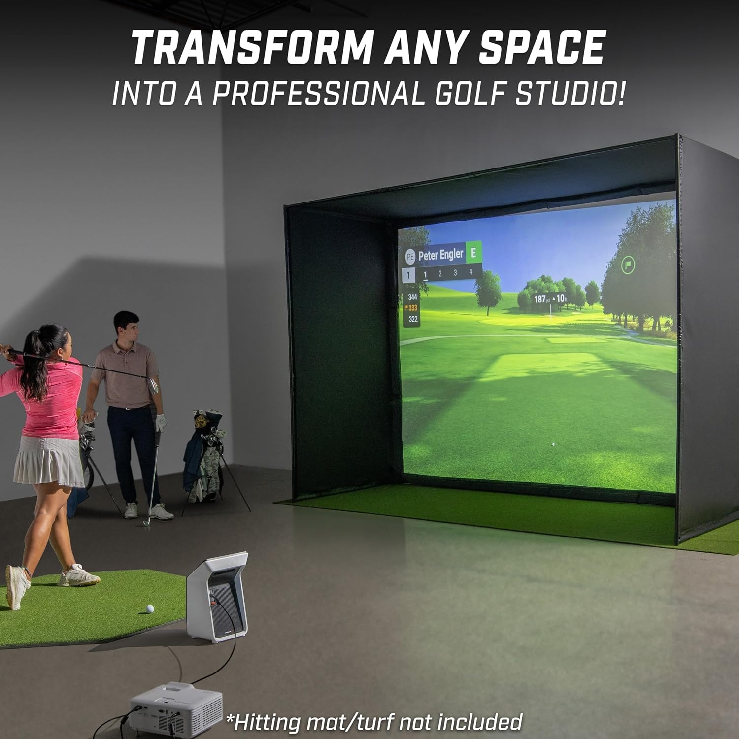 GoSports Golf Simulator Enclosure Nets – Complete Set with Frame and HD Impact Screen Kit – Indoor At Home Golf Training Equipment – Choose 10×8 ft, 12×9 ft, or 14×8 ft(12 x 9 ft)