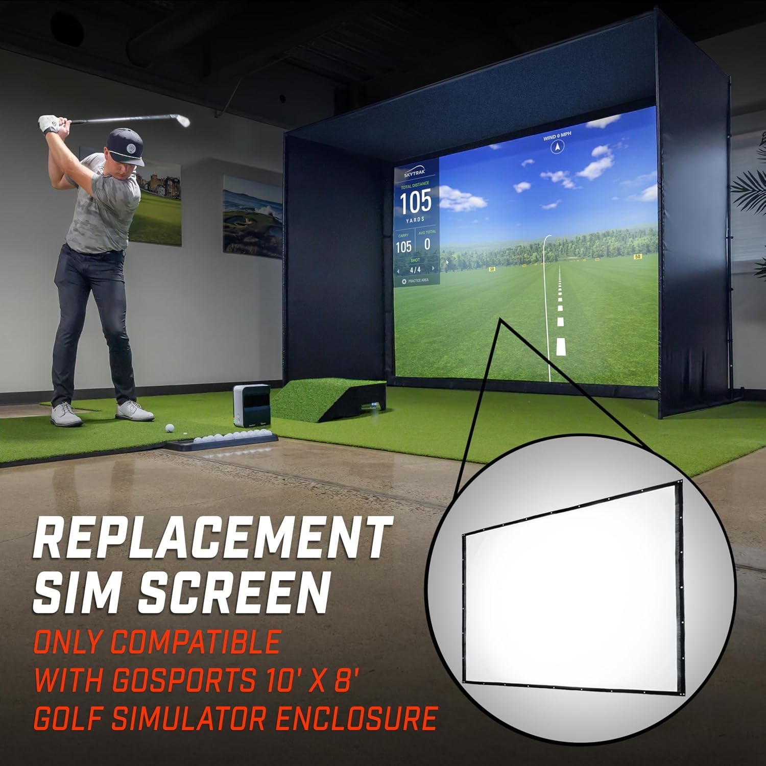 GoSports Golf Simulator Enclosure Replacement Sim Screen – Not Compatible with Other Brands – 14 x 8 ft(10 ft x 8 ft)