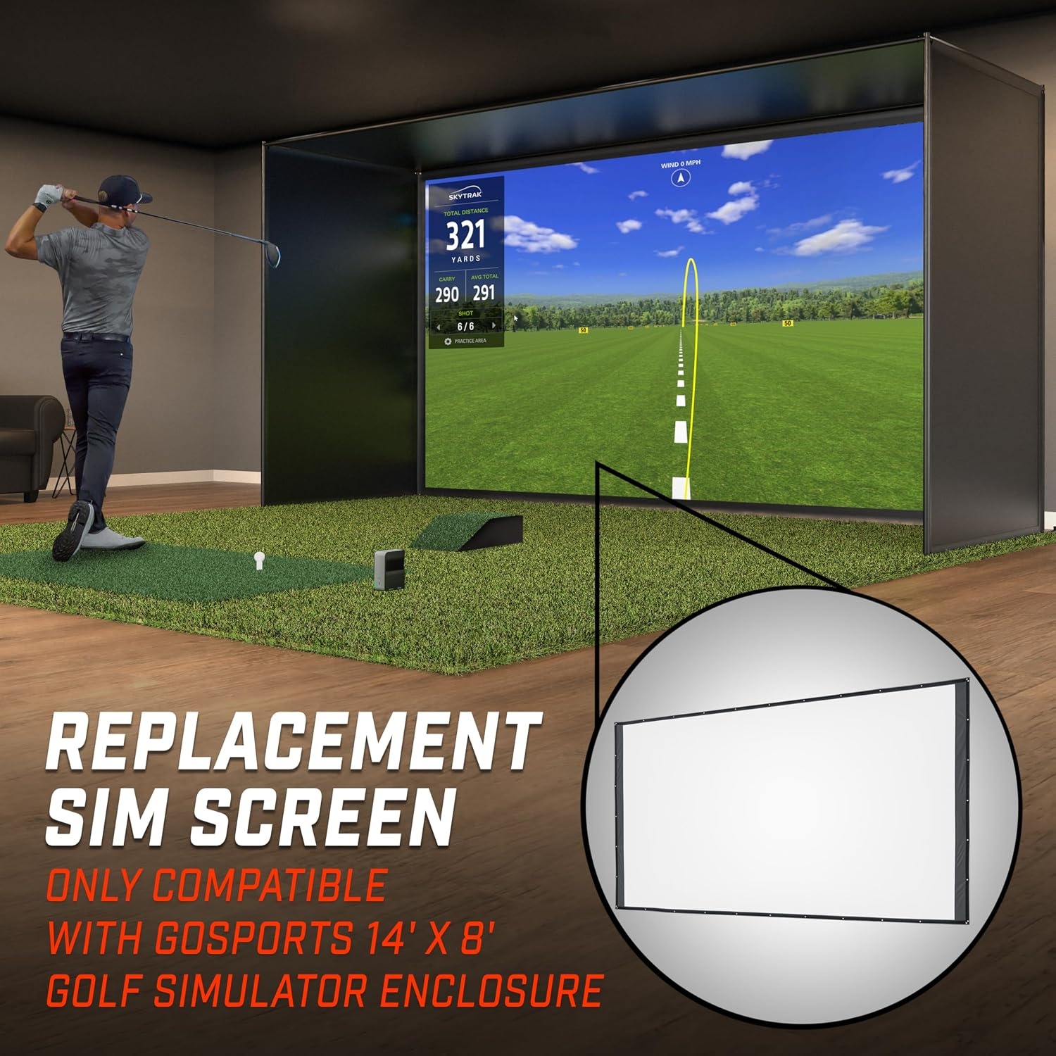 GoSports Golf Simulator Enclosure Replacement Sim Screen – Not Compatible with Other Brands – 14 x 8 ft(14 ft x 8 ft)