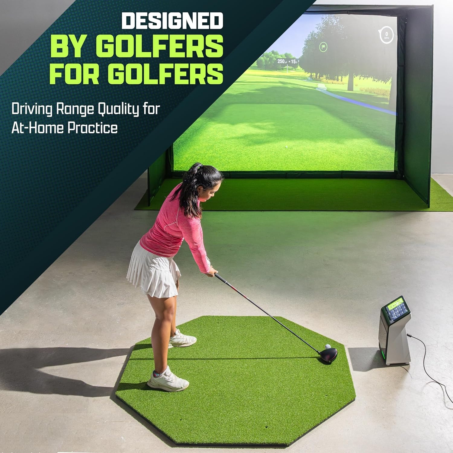GoSports Pro Golf Hitting Mat for Indoor and Outdoor Practice – Withstands Thousands of Shots – Heavy-Duty Turf Driving Range Mats Works with Golf Simulators – Includes 3 tees -Choose Your Size(5’ x 5’ OCT 15mm PRO Turf)