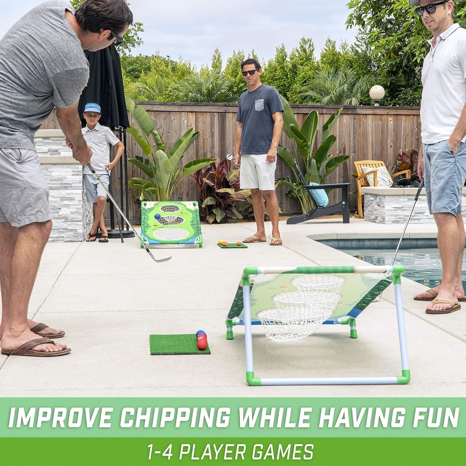 GoSports BattleChip Backyard Golf Cornhole Games – Includes Targets, Chipping Mats, Foam Golf Balls, Scorecard and Carry Case(BattleChip Match)