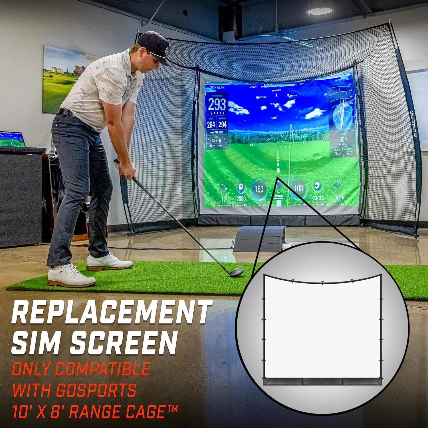 GoSports Range Cage Simulator Screen – Only Compatible with GoSports 10′ x 8′ Range Cage
