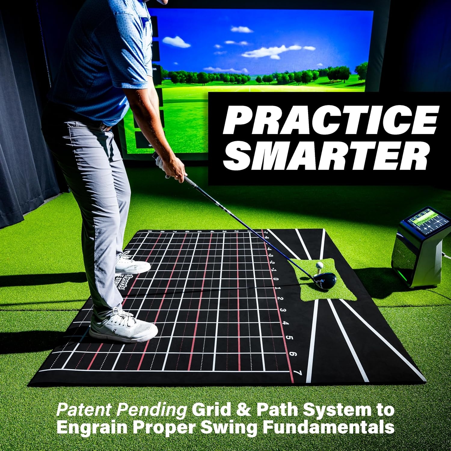 GoSports 5 x 5 Golf Hitting Mat – Fix Slices & Hooks – Stance Mat for Indoor & Outdoor Practice