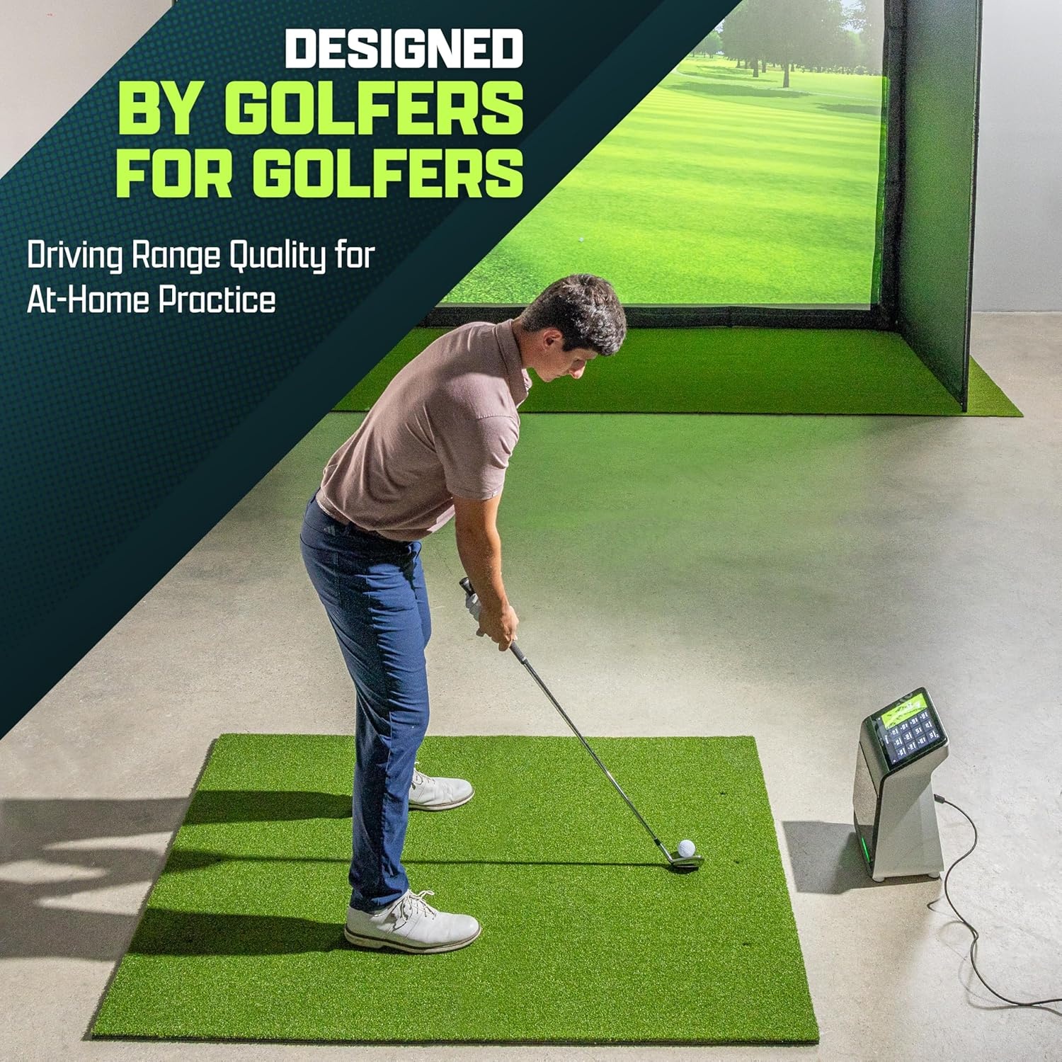 GoSports Pro Golf Hitting Mat for Indoor and Outdoor Practice – Withstands Thousands of Shots – Heavy-Duty Turf Driving Range Mats Works with Golf Simulators – Includes 3 tees -Choose Your Size(5’ x 4’ 5mm PRO Turf)