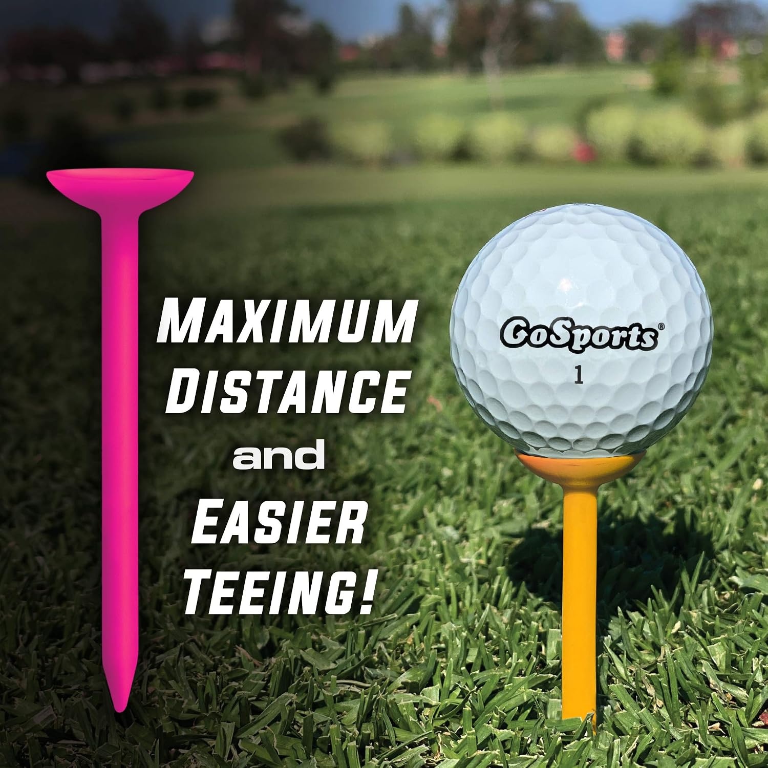 GoSports 3.25 Widemouth Tees Plastic Golf Tees, 60 Tee Player’s Pack – Max Distance and Easier Teeing(Straight – Neon – 60 Pack)