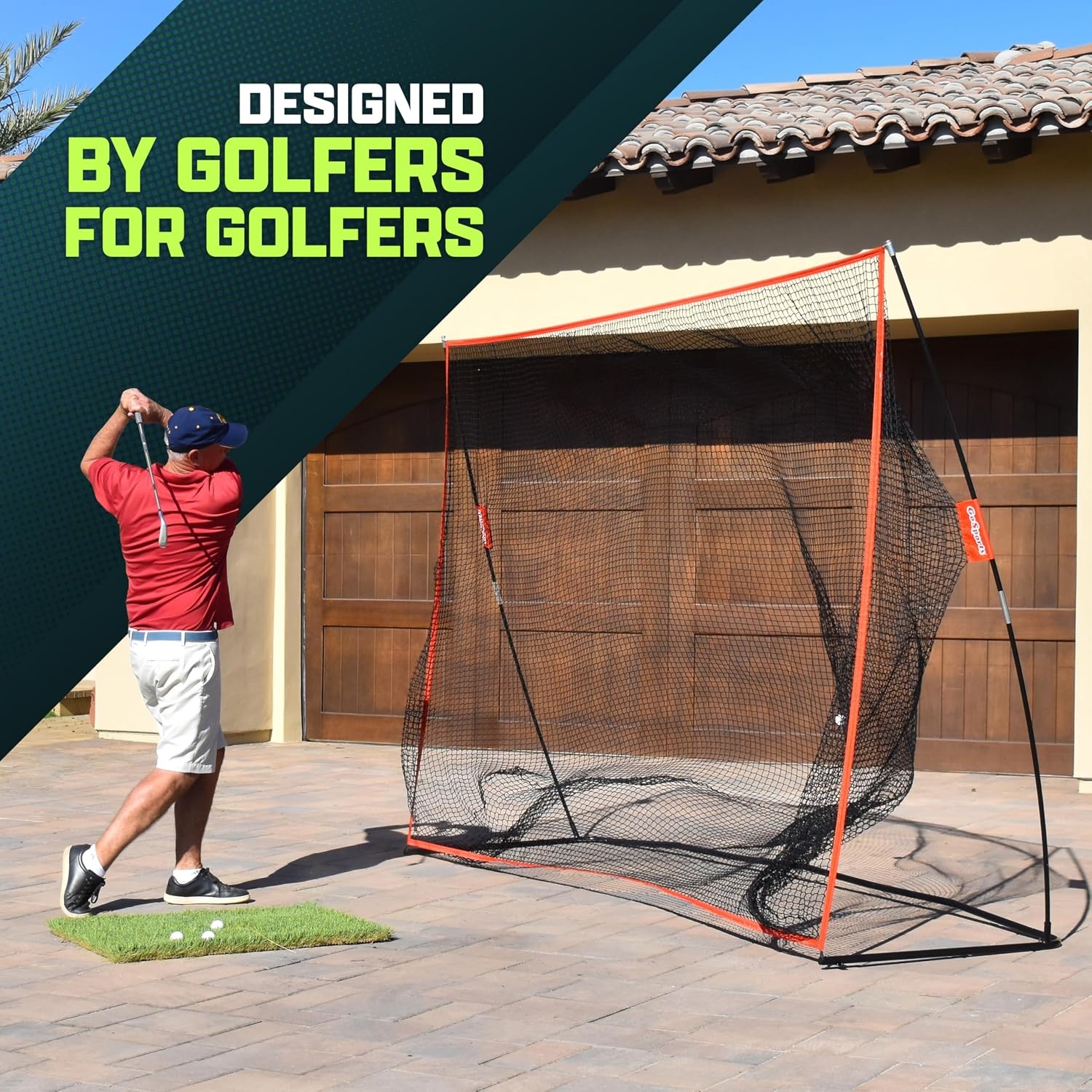 GoSports Golf Practice Hitting Net – Choose Between Huge 10 x 7 ft or 7 x 7 ft Nets – Personal Driving Range for Indoor or Outdoor Use – Designed by Golfers for Golfers(Standard 10’x7′ Golf Net – Red)