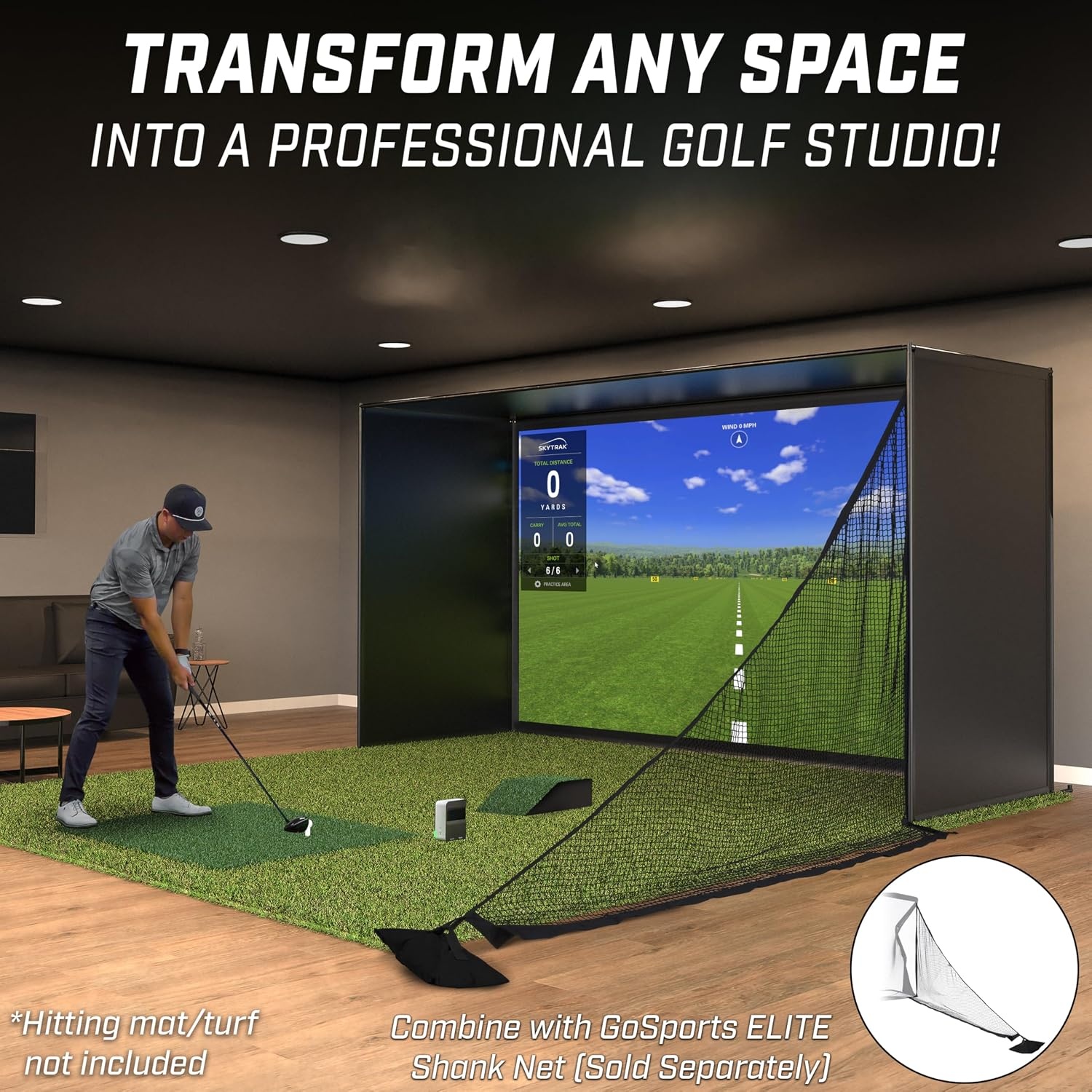 GoSports Golf Simulator Enclosure Nets – Complete Set with Frame and HD Impact Screen Kit – Indoor At Home Golf Training Equipment – Choose 10×8 ft, 12×9 ft, or 14×8 ft(14 x 8 ft)