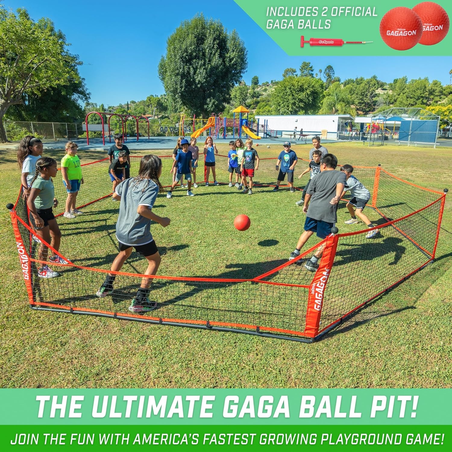 GoSports Gaga Ball Pit – 10 ft, 15 ft or 20 ft Portable Indoor/Outdoor Gagagon Pit for School, Camp or Home Use(Red – 20 ft)