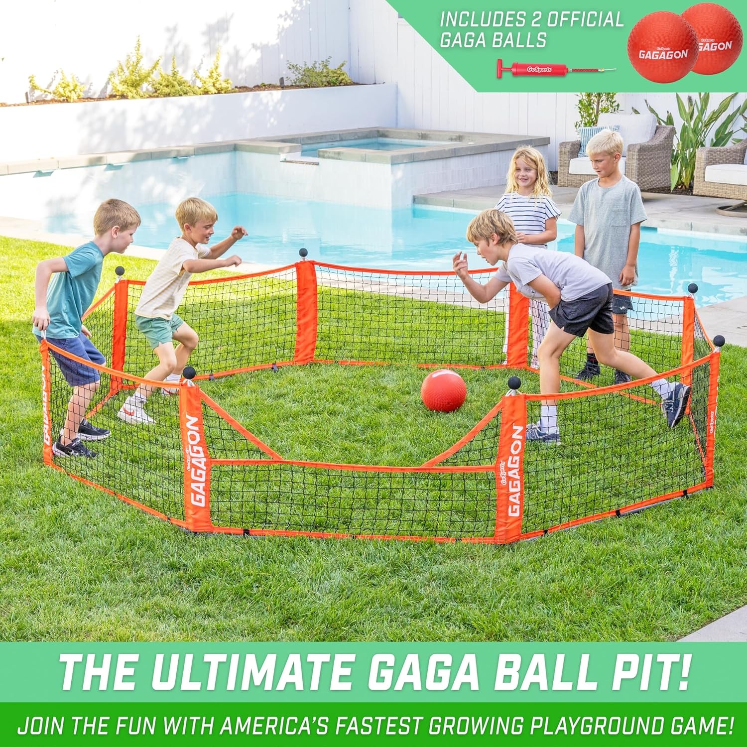 GoSports Gaga Ball Pit – 10 ft, 15 ft or 20 ft Portable Indoor/Outdoor Gagagon Pit for School, Camp or Home Use(Red – 10 ft)