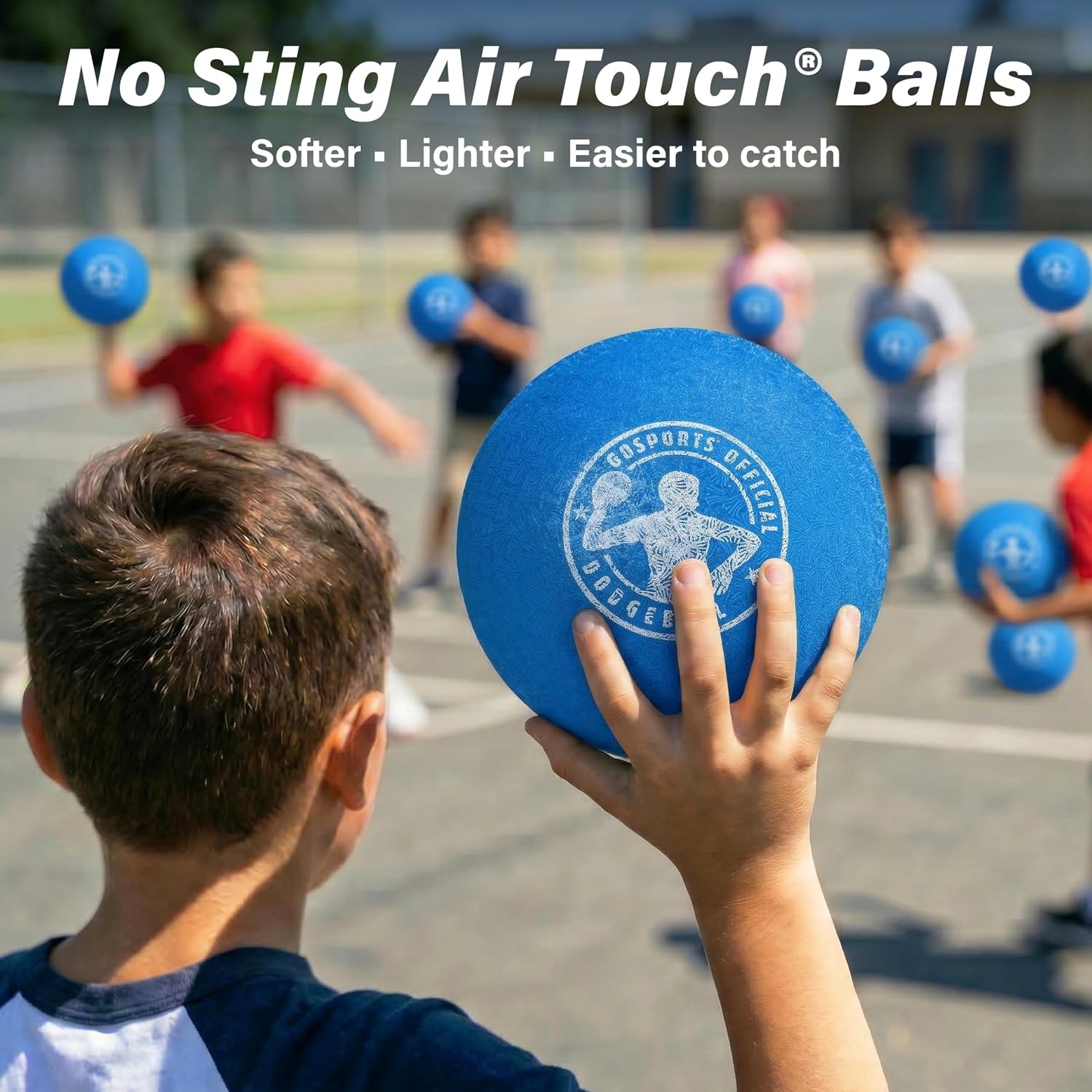 GoSports Inflatable Dodgeballs – Choose 5 Inch or 7 Inch No Sting Balls – Set of 6 Includes Ball Pump & Mesh Bag(7″ Balls 6 Pack – Blue)