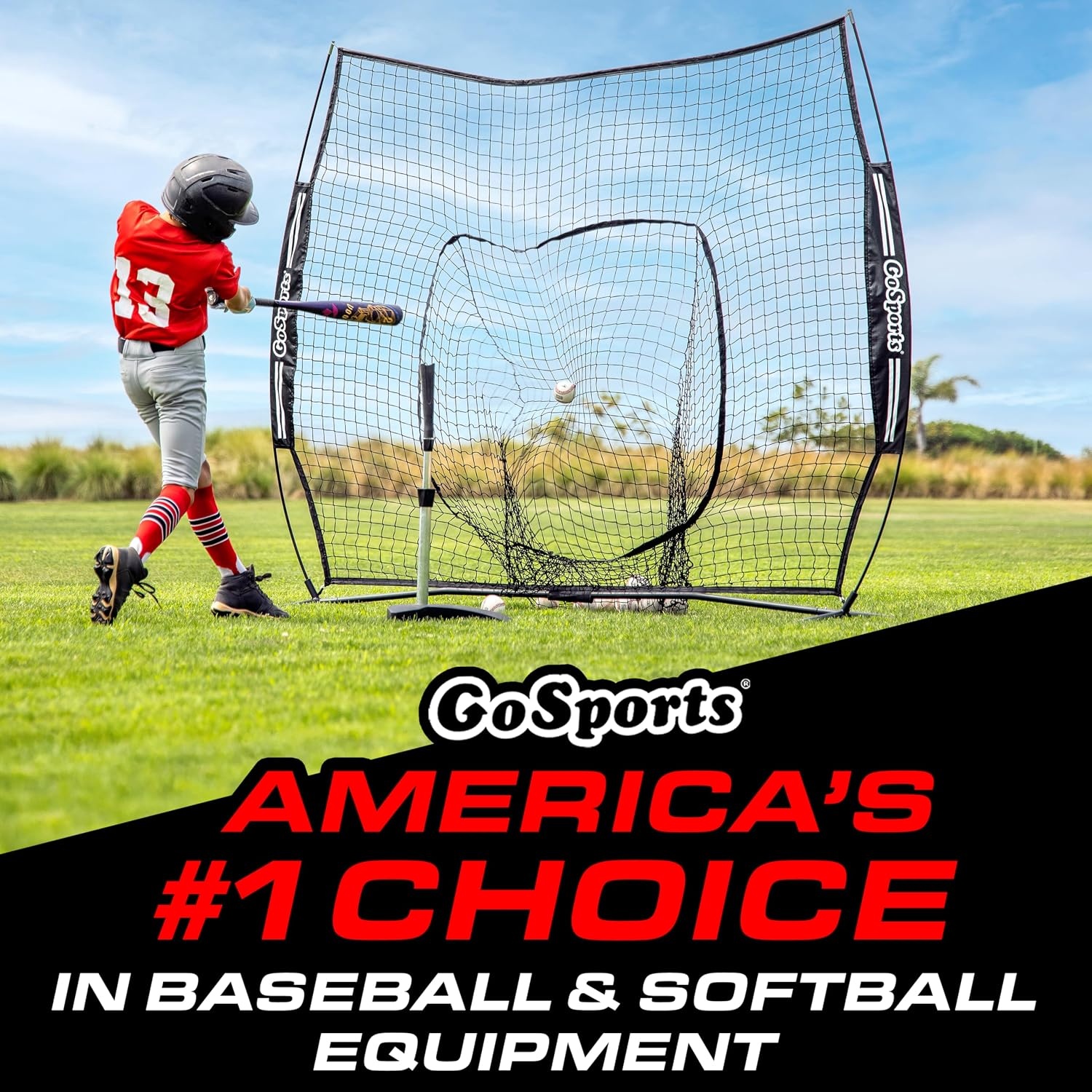 GoSports 6 x 6 ft Youth Baseball & Softball Net – Practice Hitting & Pitching Net with Bow Type Frame, Carry Bag and Strike Zone