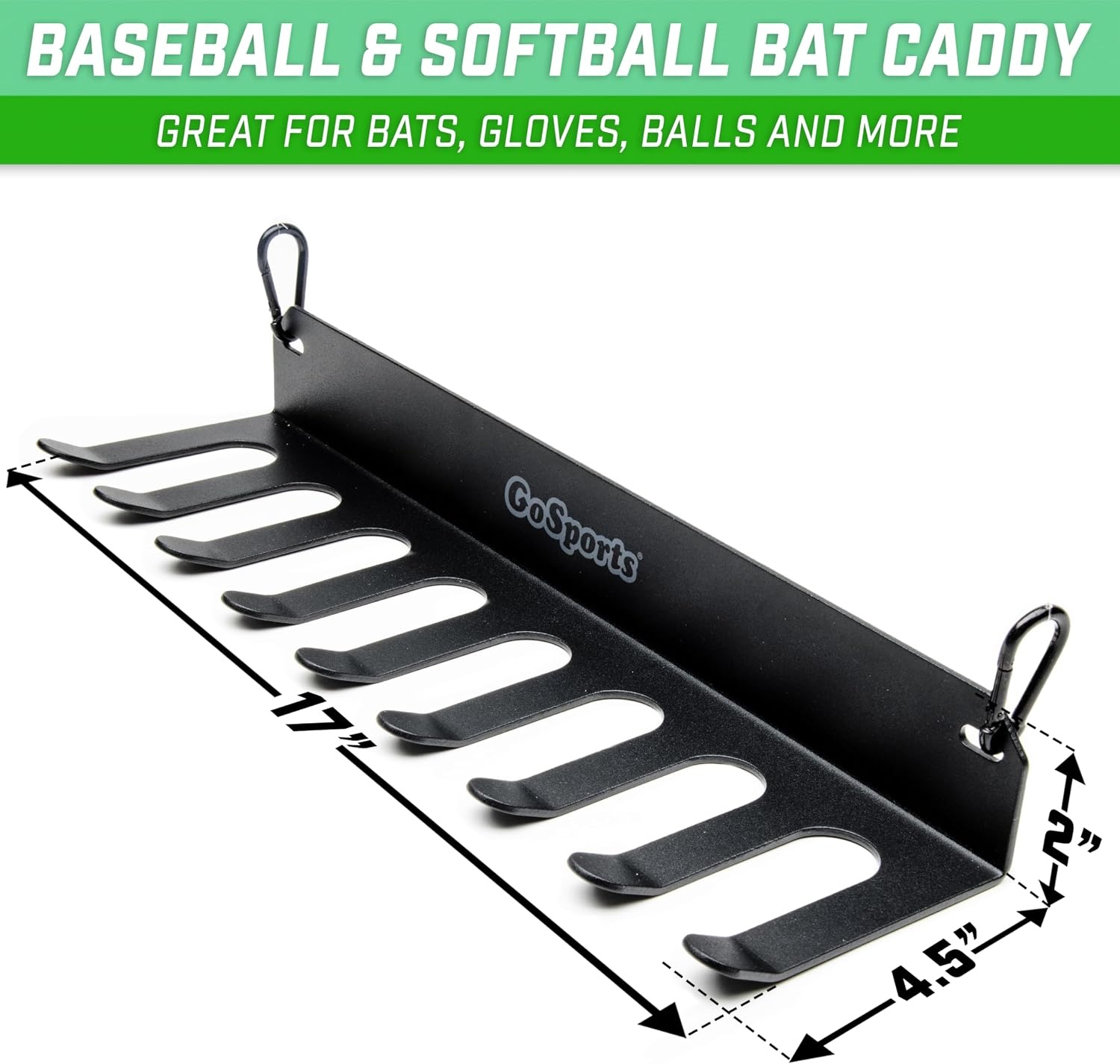 GoSports Baseball & Softball Bat Racks – Black or Red, Holds 16 Bats – Mount on Wall or Clip on Dugout Fence(Black)