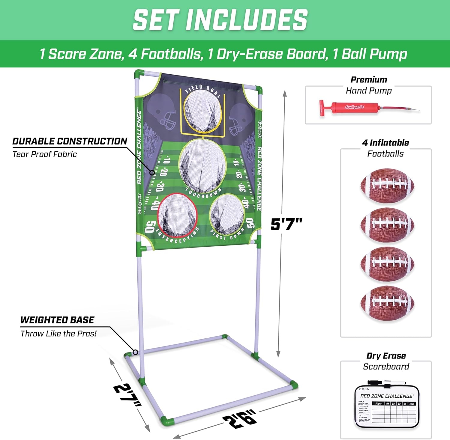 GoSports Football & Baseball Toss Games Available in Football Red Zone Challenge or Baseball Pro Pitch Challenge Choose Between Backyard Toss or Door Hang Targets(Football Toss)