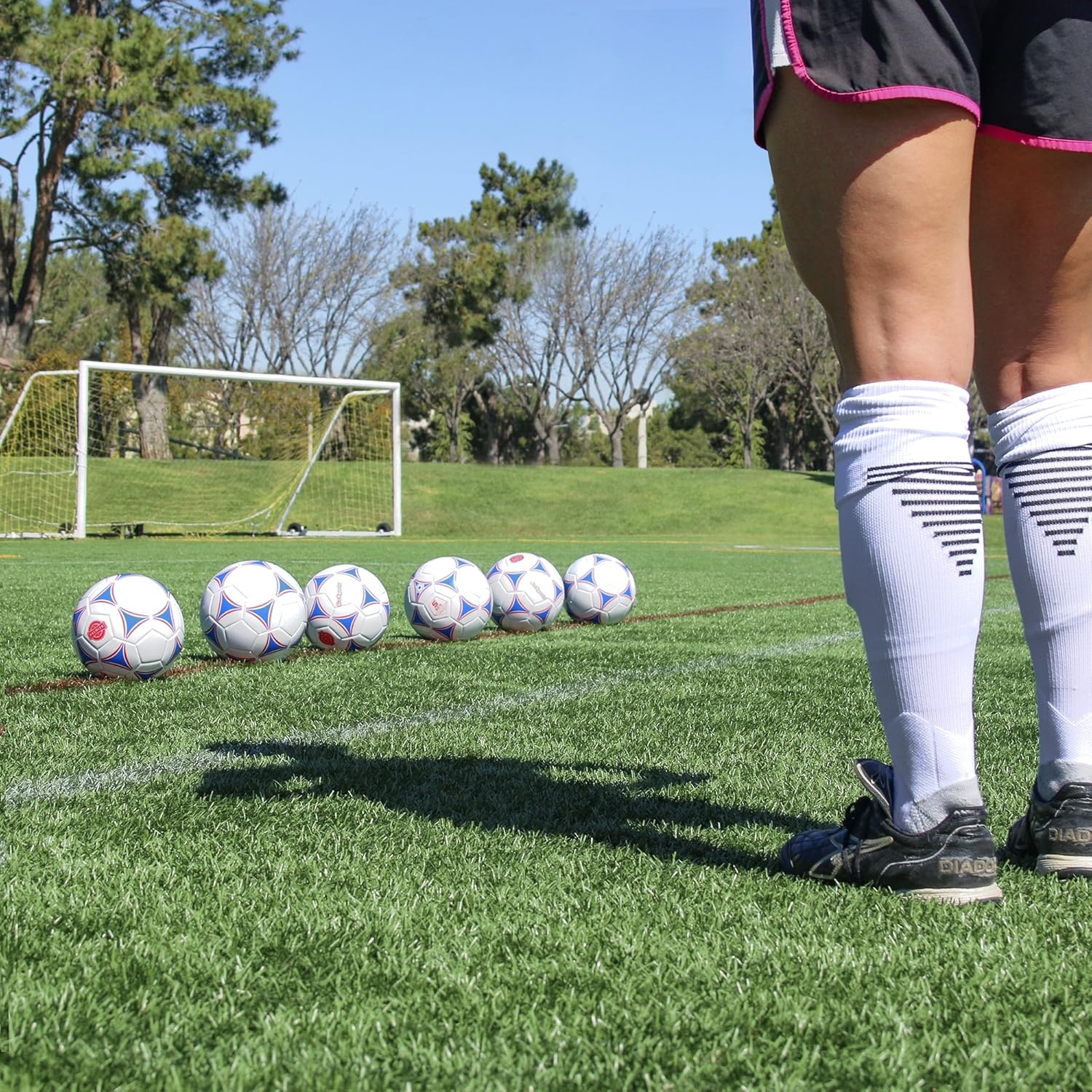 GoSports Premier Soccer Balls – Single or 6 Pack – Sizes 3, 4, 5, with Ball Pump(6 Pack – Size 4)
