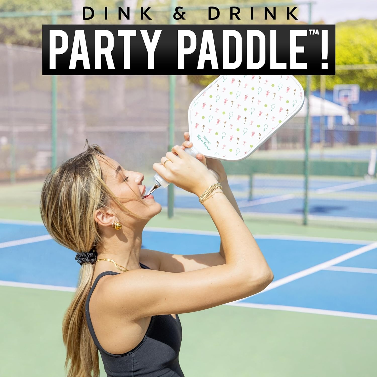 GoSports Sip N’ Serve Pickleball Paddle Flask (20 oz) – Hidden Alcohol Travel Flask – Funny Liquor Gift – Includes Funnel & Spout