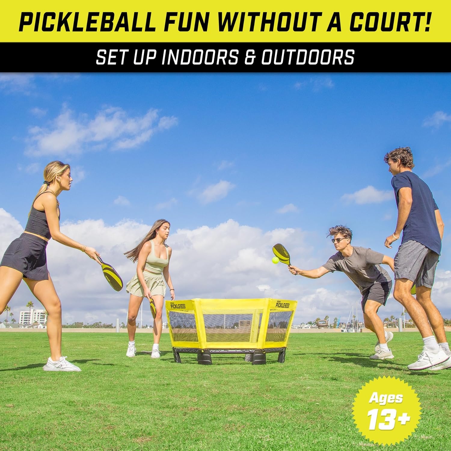 GoSports Pickle 360 Game Set – Pickleball Without a Court – Outdoor Lawn, Beach, and Backyard Paddle Ball Game(PRO)