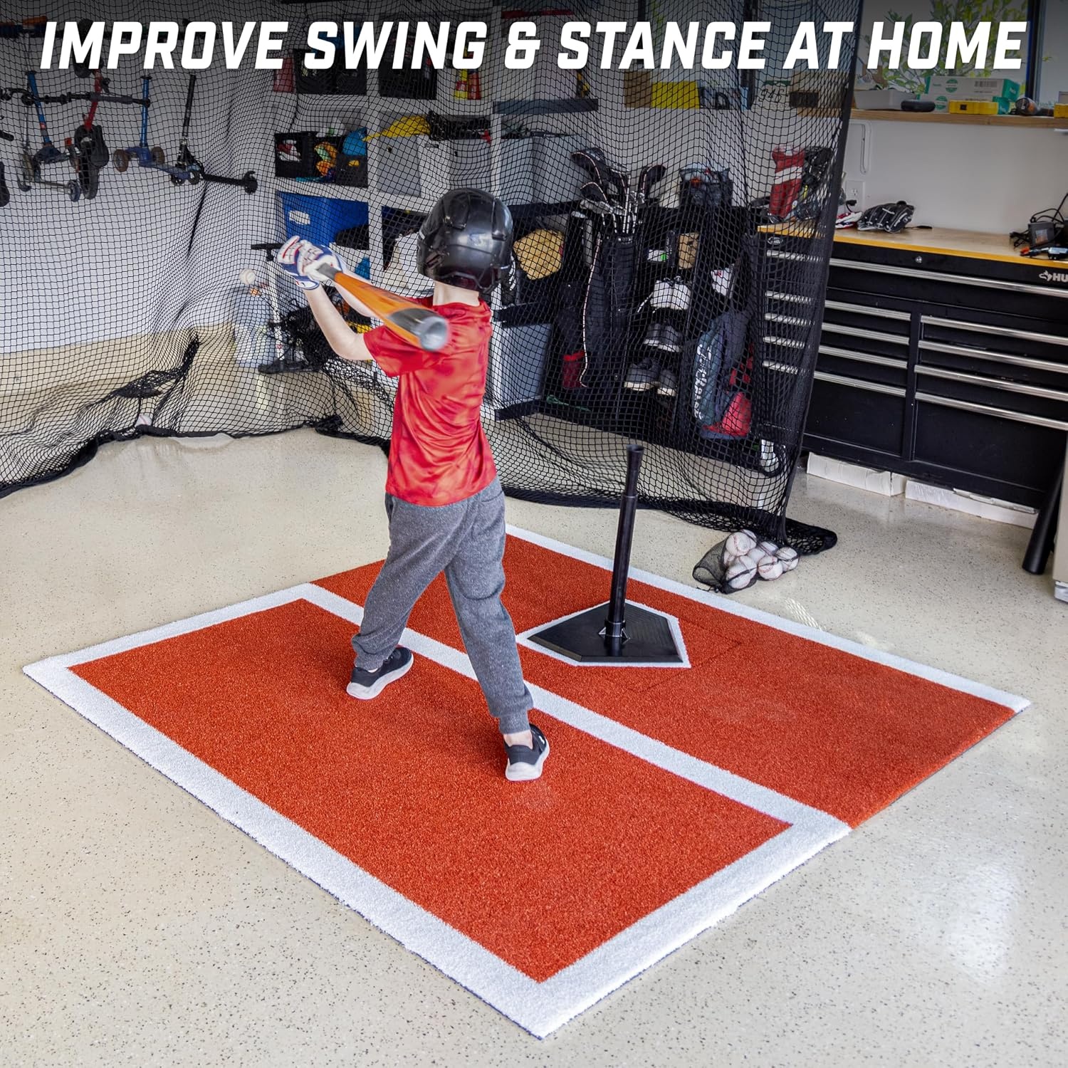 GoSports Baseball/Softball Turf Batting Mat – 6 ft x 5.5 ft Switch Hitting Design with Reversible Home Plate