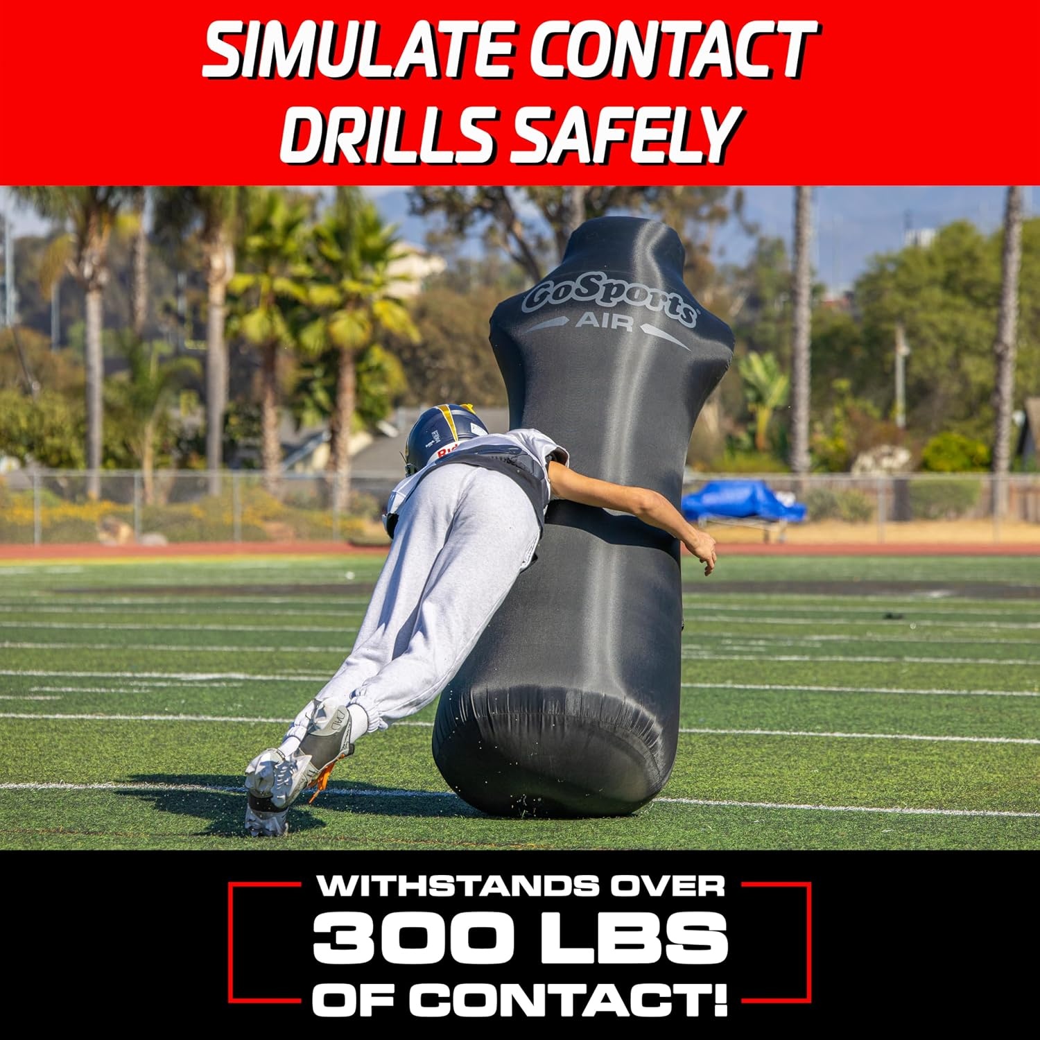 GoSports Football Blocking and Tackling Dummy with Water Weighted Base – Football Training Equipment for Practice – 6 ft Tall Inflatable