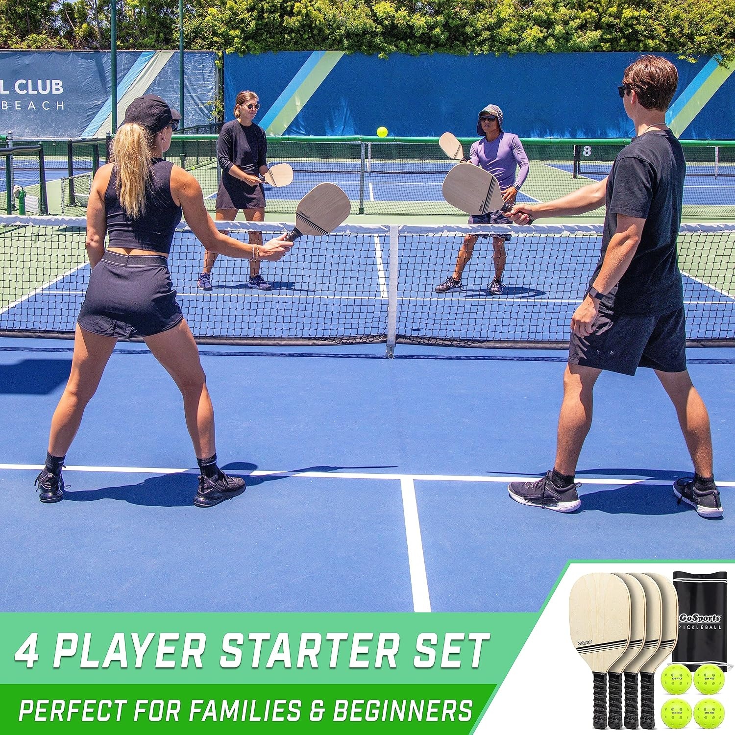 GoSports Pickleball Sets – Classic, Retro, Steel Blue, or Yellow – Includes 4 Paddles, 4 Regulation Pickleballs and Carry Case | 4 Paddles(Classic)