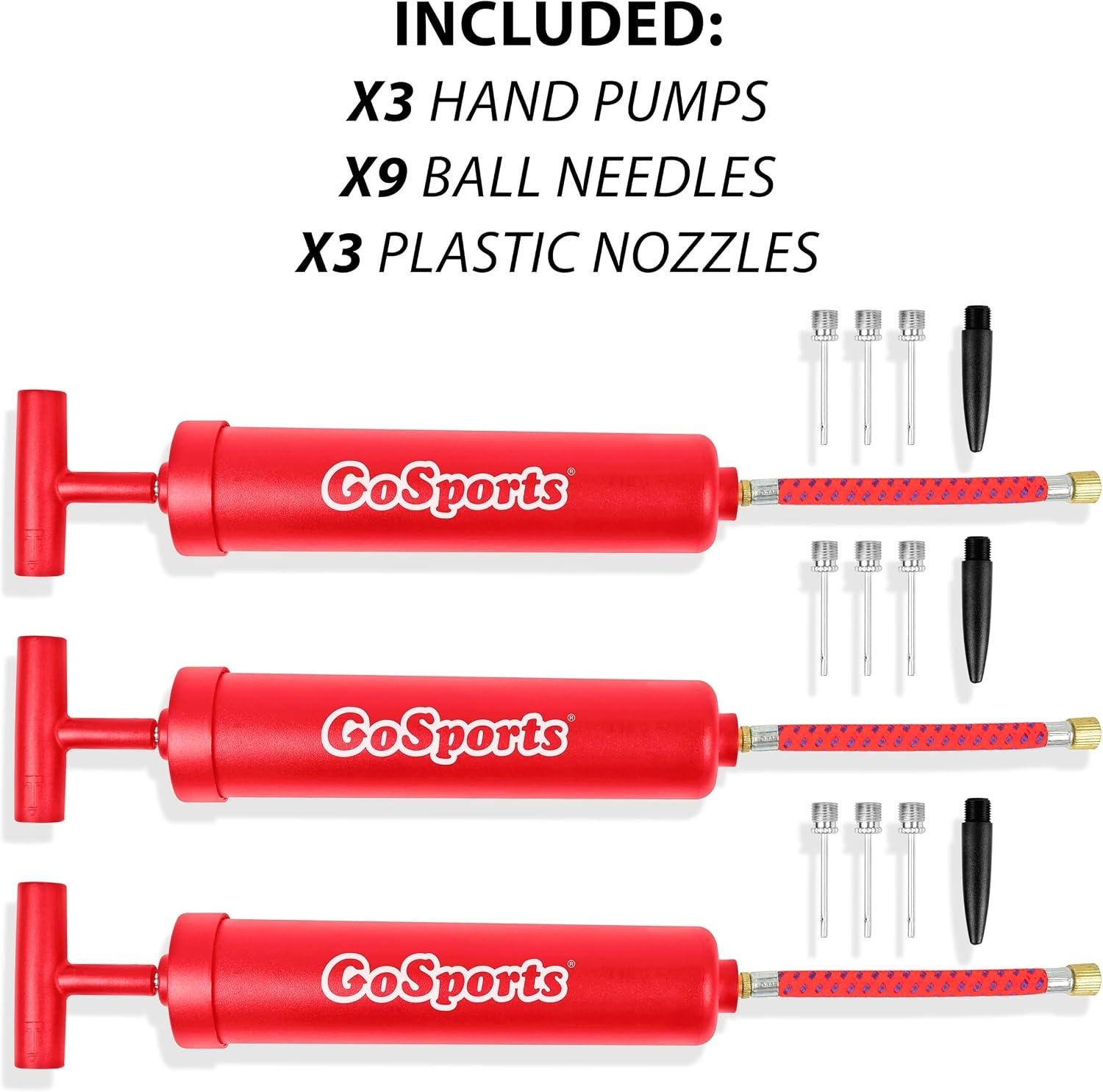 GoSports Sports Ball Inflation Pump 3 Pack with Needles & Travel Bag Great for Parents, Coaches and Sports Camps