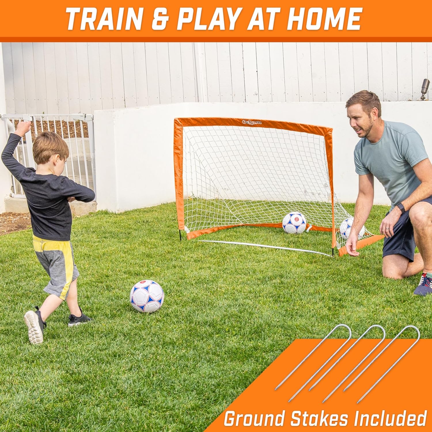 GoSports Portable Soccer Goals for Kids – 13 Color Options – Choose 4 x 3 ft or 6 x 4 ft – Team Tone Pop Up Nets for Backyard(Orange)