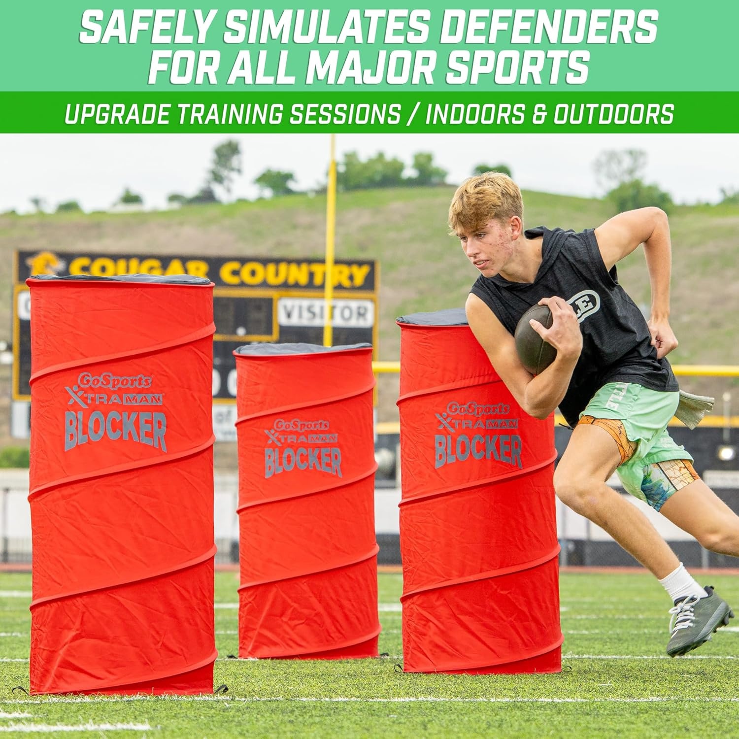 GoSports XTRAMAN Blocker Pop-Up Defenders 3 Pack – Large Size Multi-Sport Blocking Dummy – Training Equipment for Basketball, Football, & Soccer