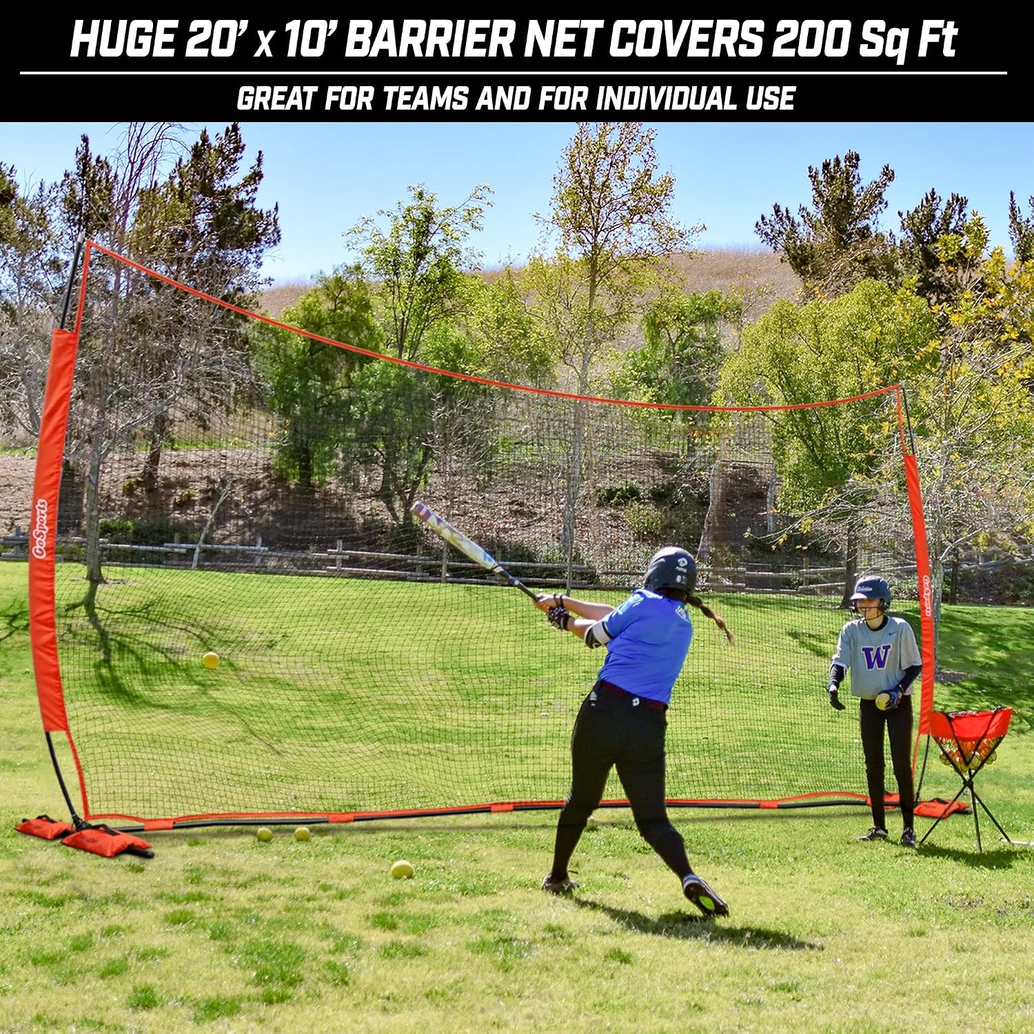 GoSports Portable Sports Barrier Net – 12 ft x 9 ft or 20 ft x 10 ft – Great for Any Sport – Includes Carry Bag(20 ft x 10 ft)